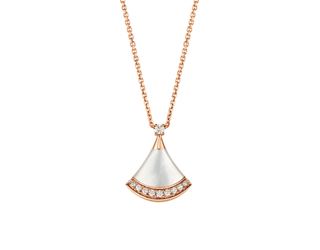 Carave Paris Diva Fan Malachite Diamond Pendant Necklace in Rose Gold