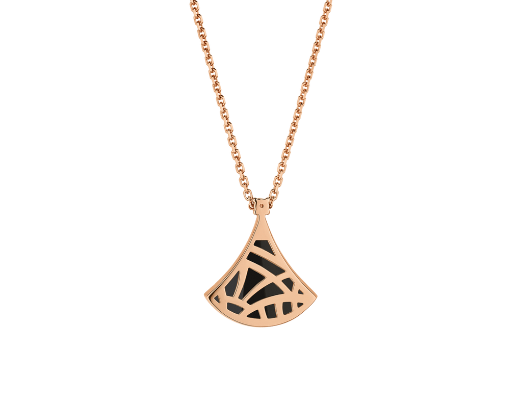Carave Paris Diva Fan Onyx Diamond Pendant Necklace in Rose Gold