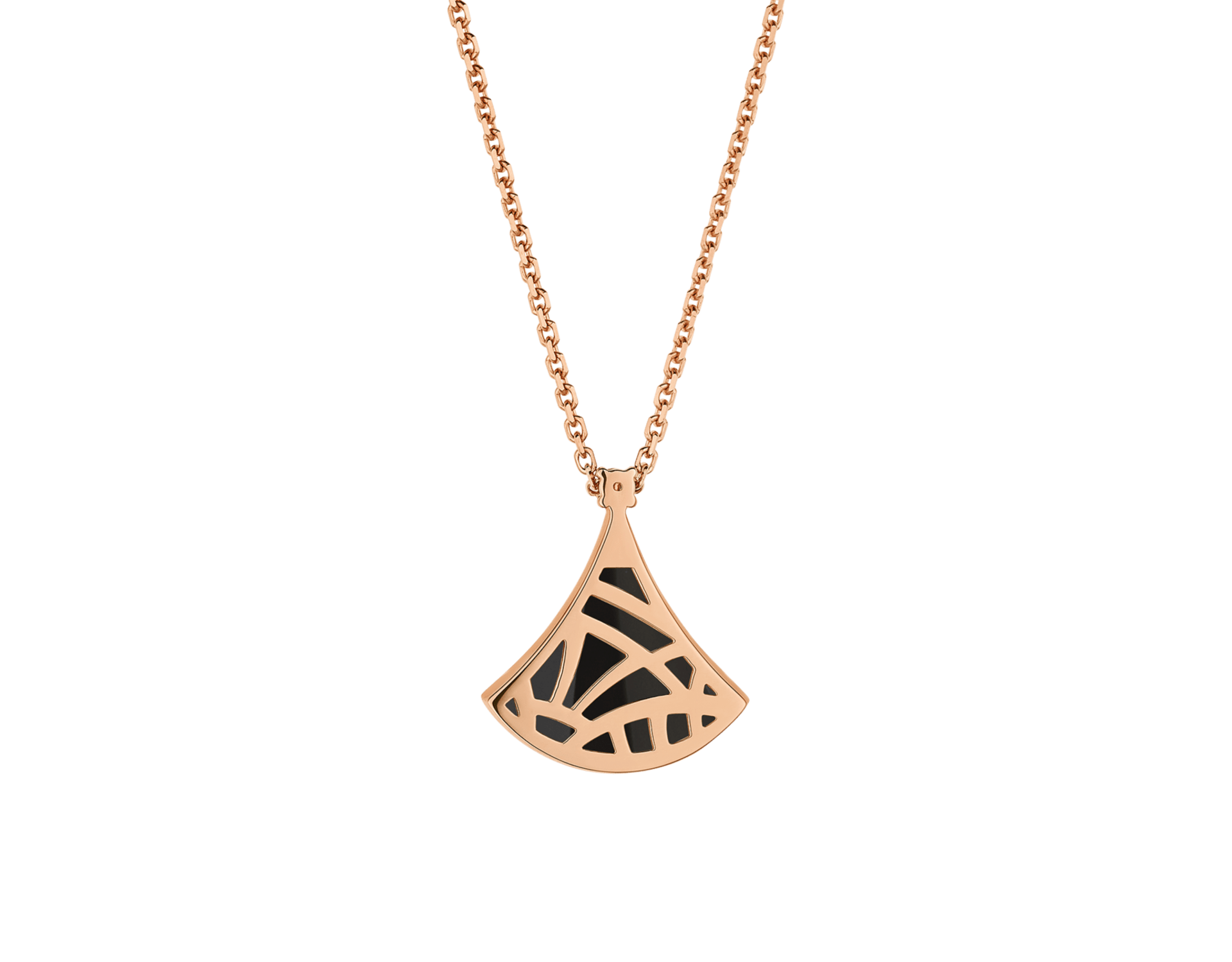 Carave Paris Diva Fan Onyx Diamond Pendant Necklace in Rose Gold