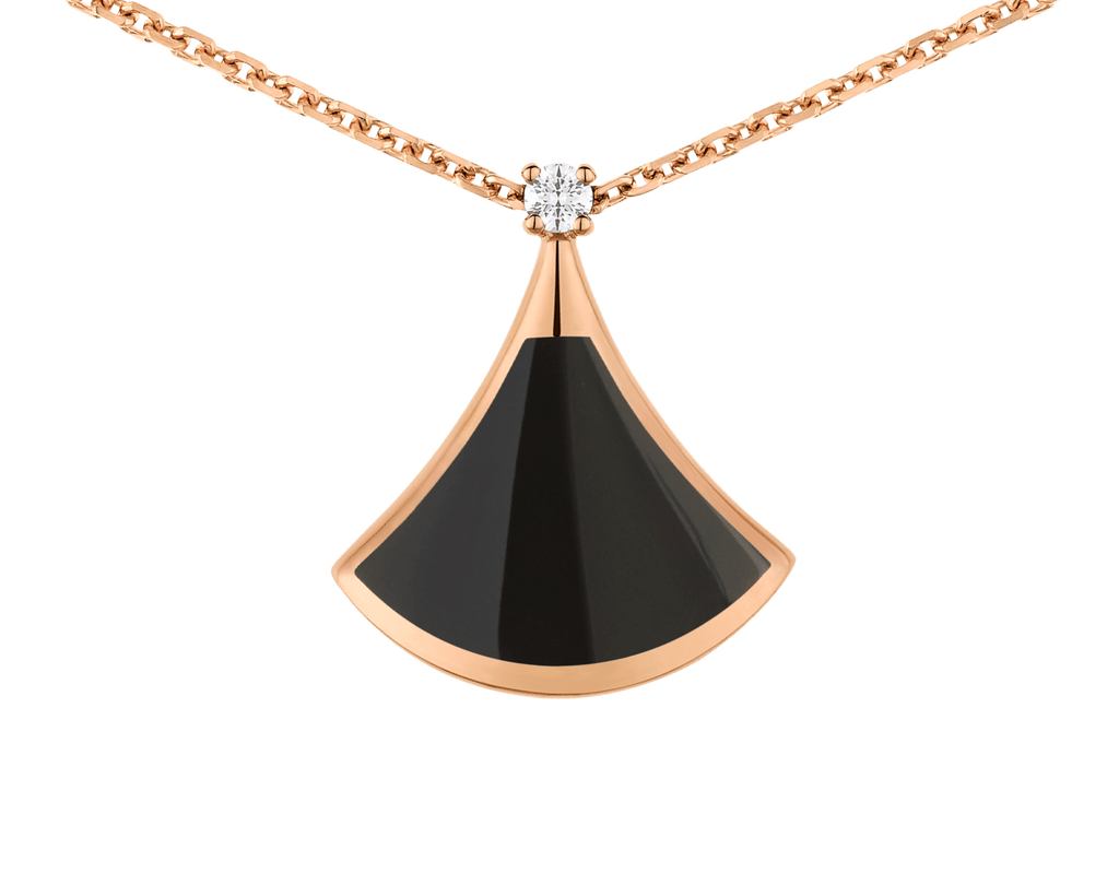 Carave Paris Diva Fan Onyx Diamond Pendant Necklace in Rose Gold