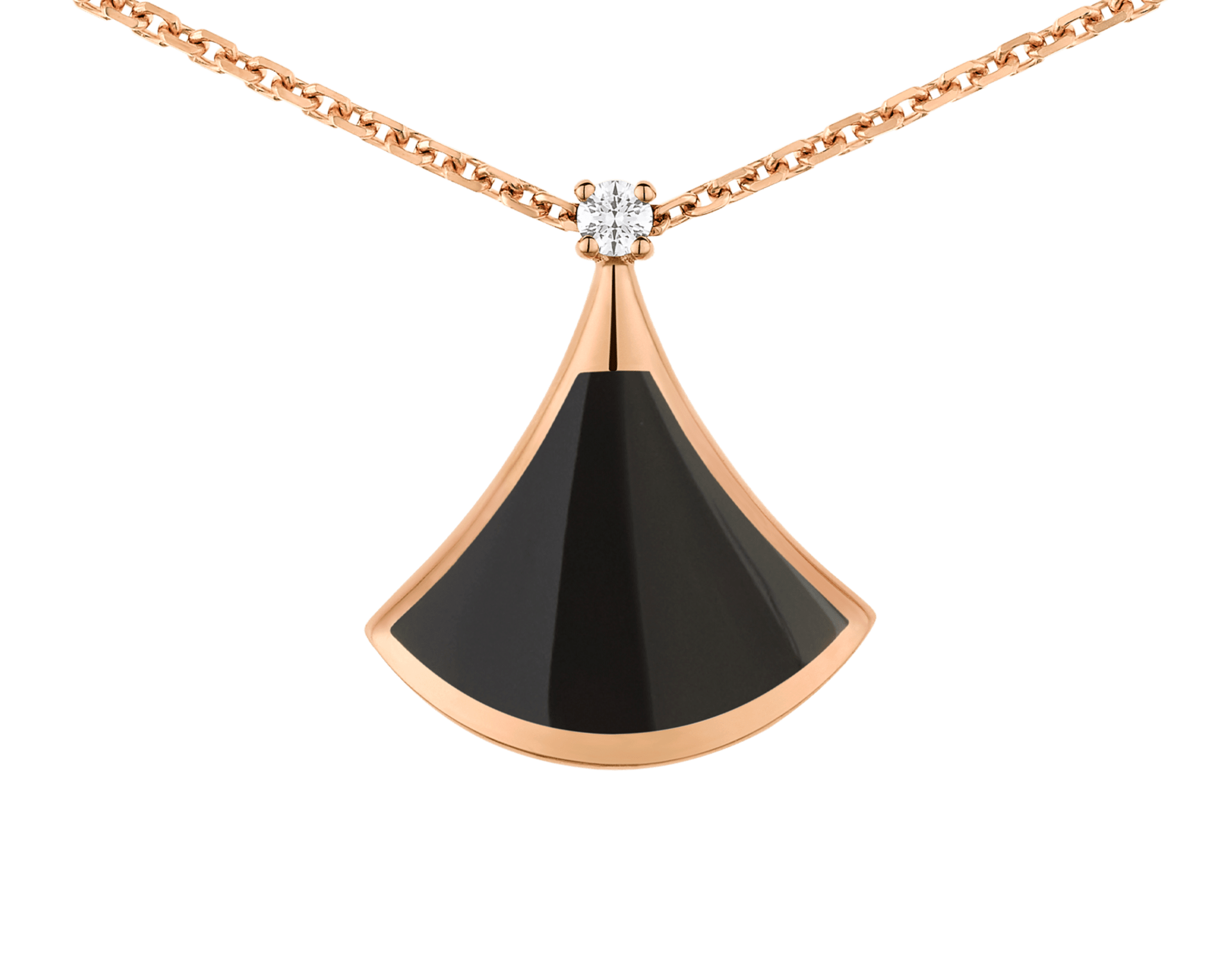 Carave Paris Diva Fan Onyx Diamond Pendant Necklace in Rose Gold