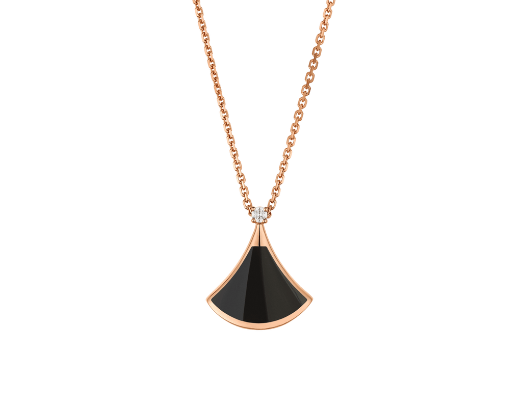 Carave Paris Diva Fan Onyx Diamond Pendant Necklace in Rose Gold