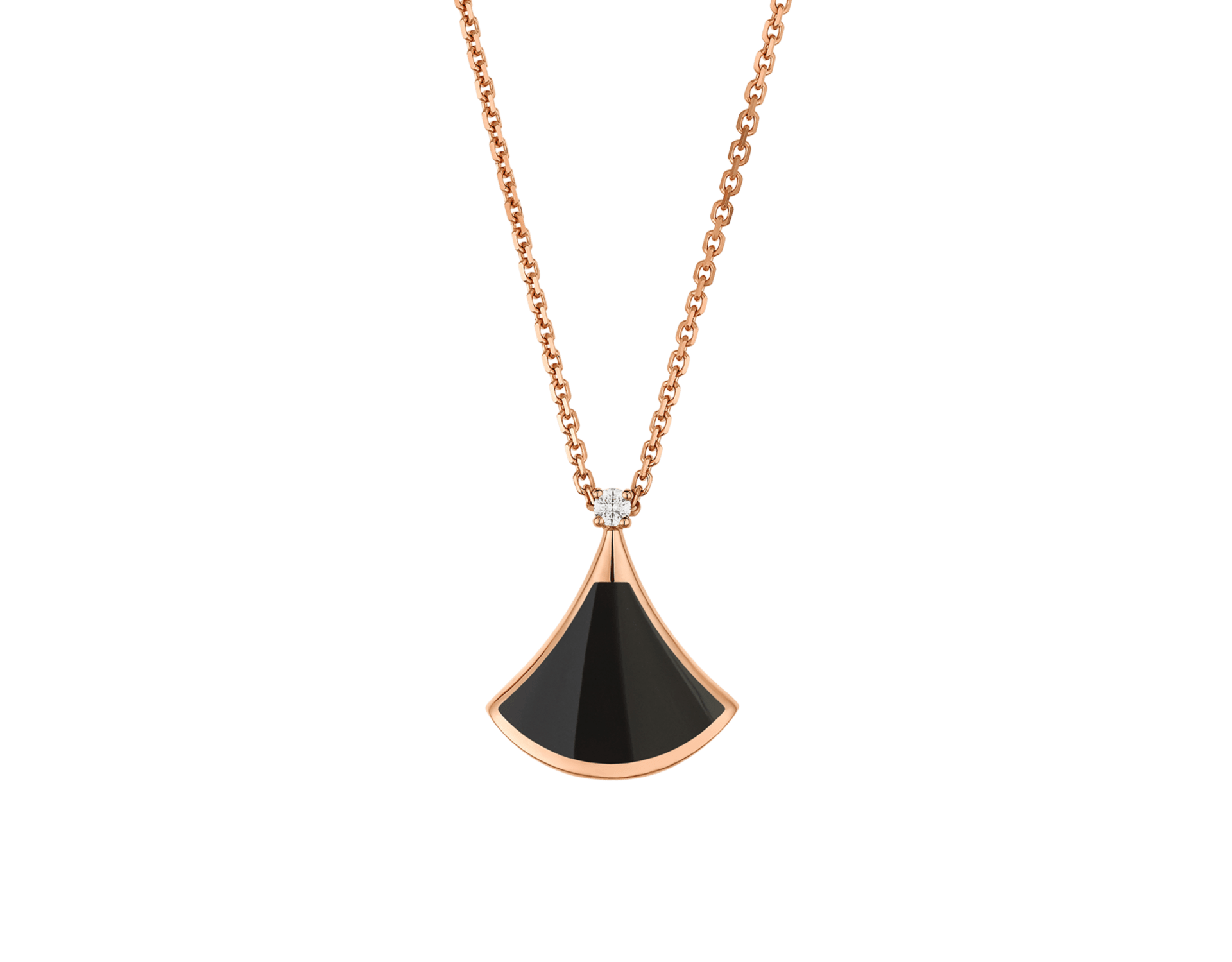 Carave Paris Diva Fan Onyx Diamond Pendant Necklace in Rose Gold