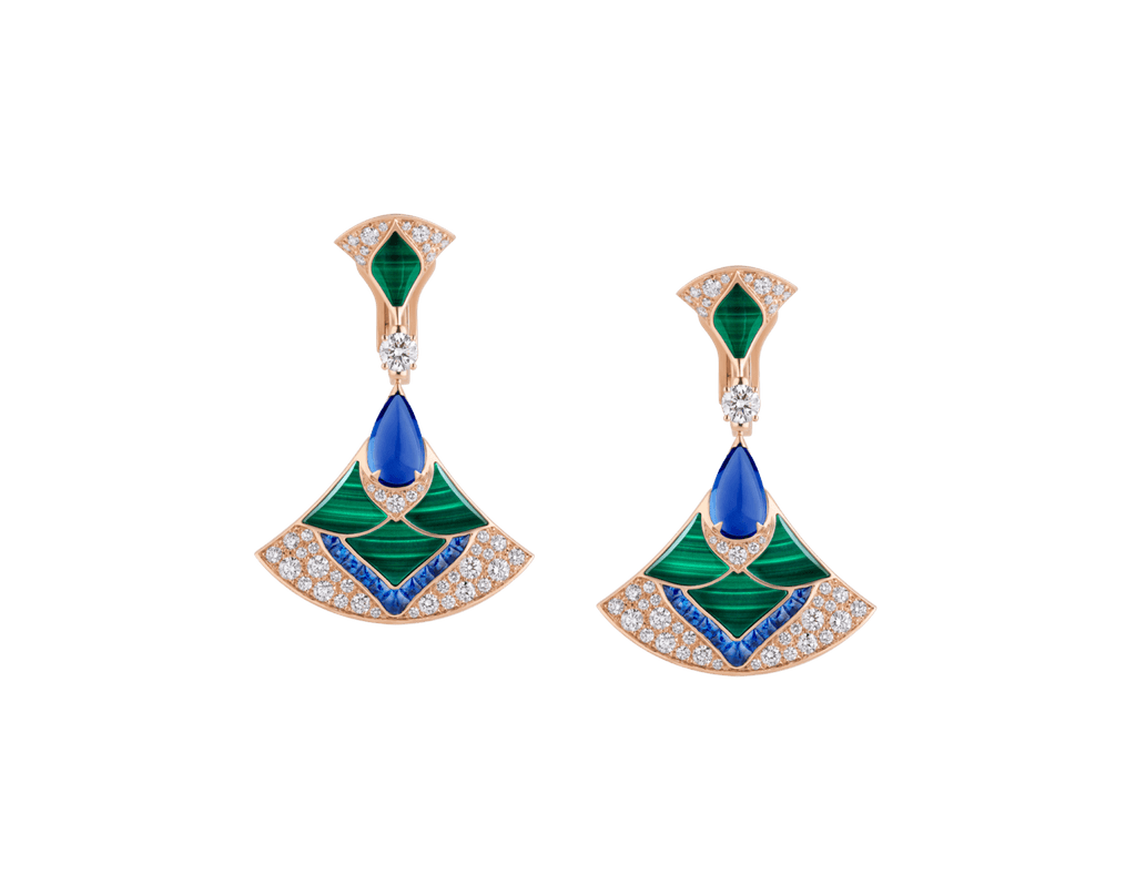 Carave Paris Diva Malachite, Blue Gemstone & Diamond Drop Earrings in Rose Gold