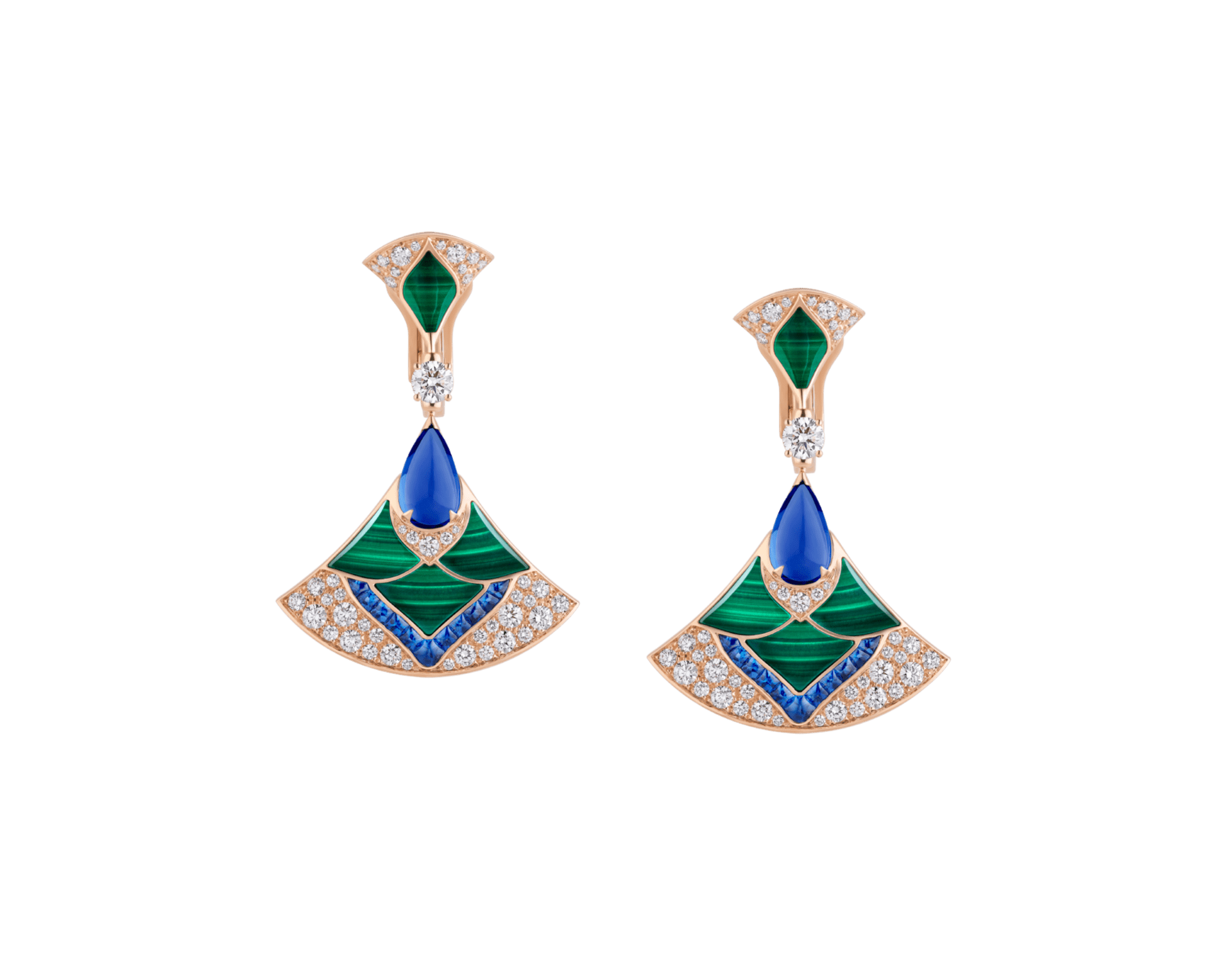 Carave Paris Diva Malachite, Blue Gemstone & Diamond Drop Earrings in Rose Gold