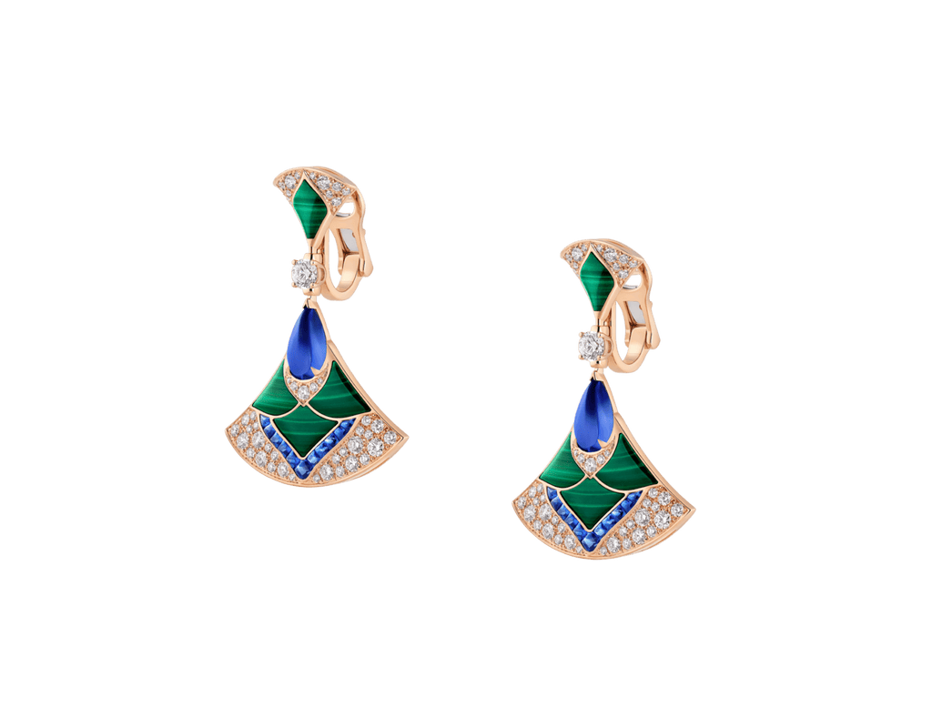 Carave Paris Diva Malachite, Blue Gemstone & Diamond Drop Earrings in Rose Gold