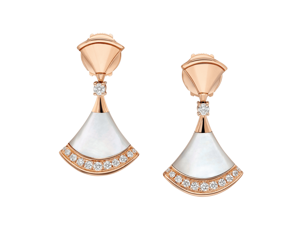 Carave Paris Diva Mother of Pearl Diamond Drop Earrings in Rose Gold