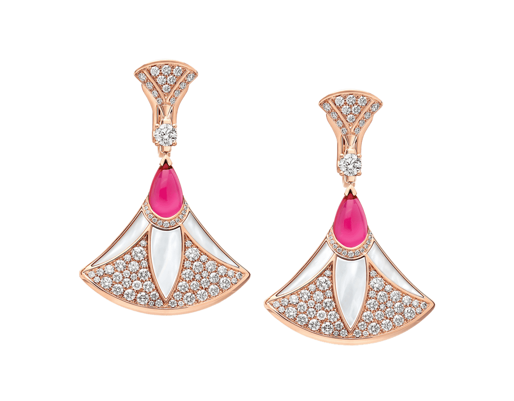 Carave Paris Diva Mother of Pearl, Pink Gemstone & Diamond Drop Earrings in Rose Gold