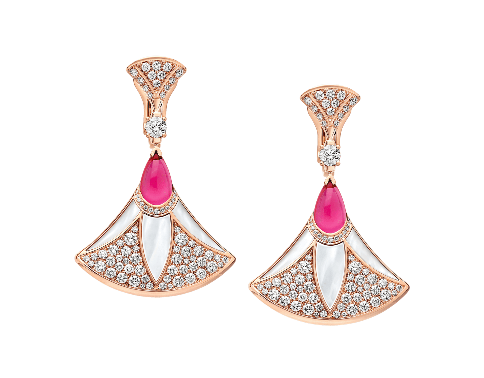 Carave Paris Diva Mother of Pearl, Pink Gemstone & Diamond Drop Earrings in Rose Gold