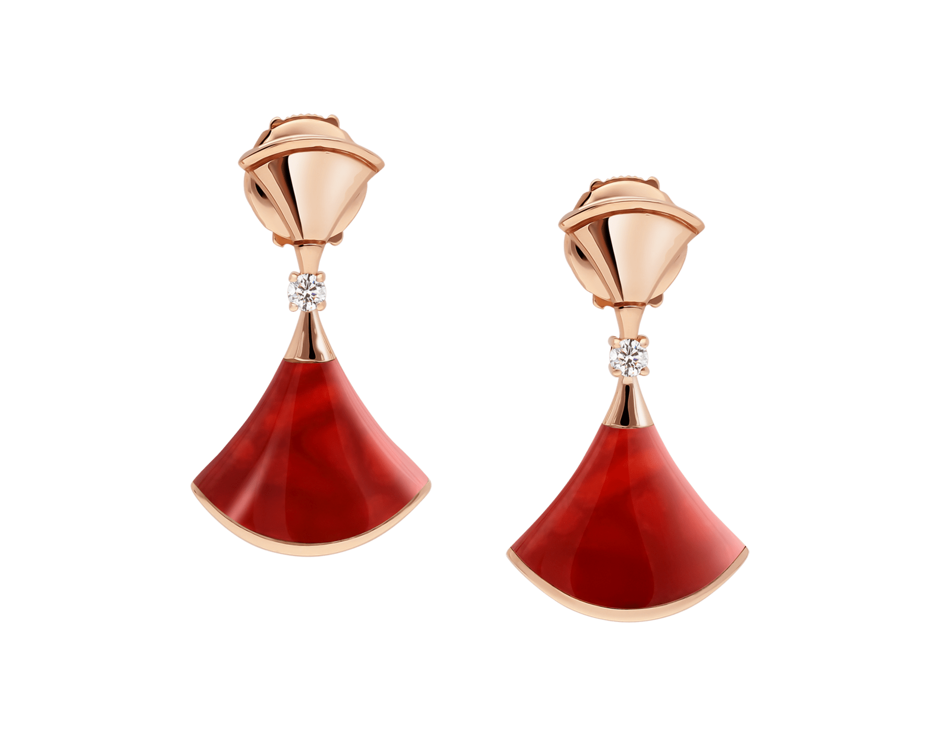 Carave Paris Diva Red Agate & Diamond Drop Earrings in Rose Gold