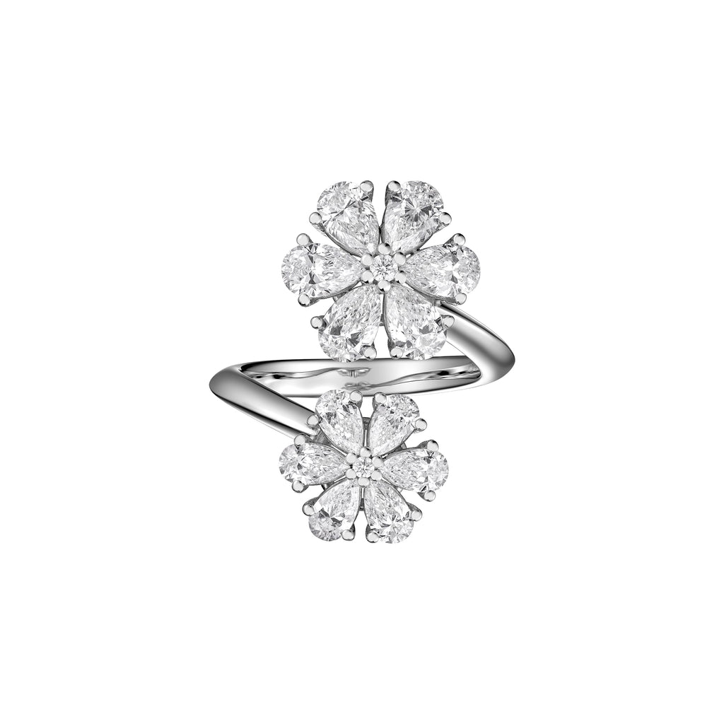 Carave Paris Double Floral Diamond Wrap Ring White Gold