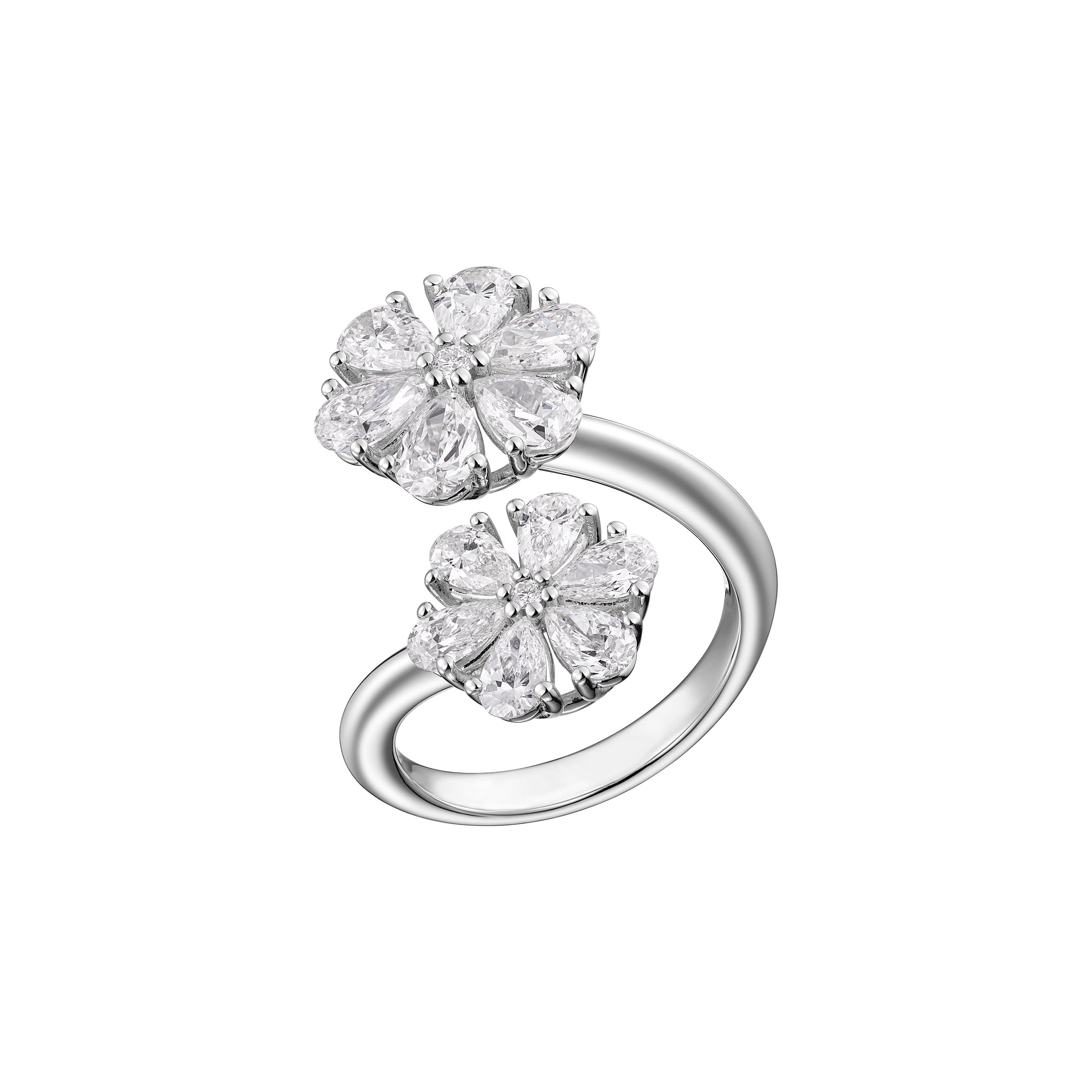 Carave Paris Double Floral Diamond Wrap Ring White Gold