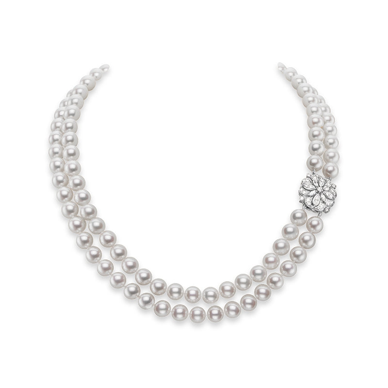 Carave Paris Double Strand Pearl Necklace with Floral Clasp