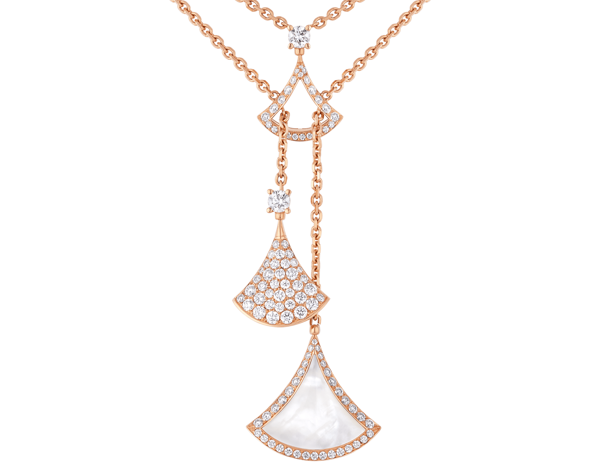Carave Paris Dual Fan Mother of Pearl Lariat Pendant Necklace