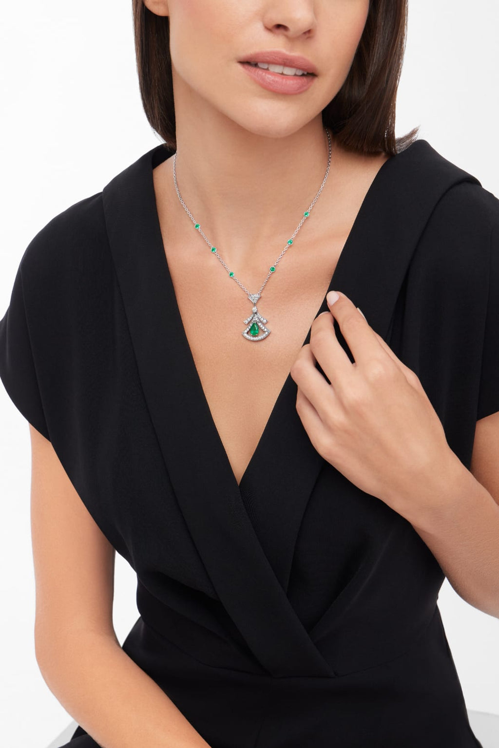 Carave Paris Emerald Fan Diamond Pendant Necklace