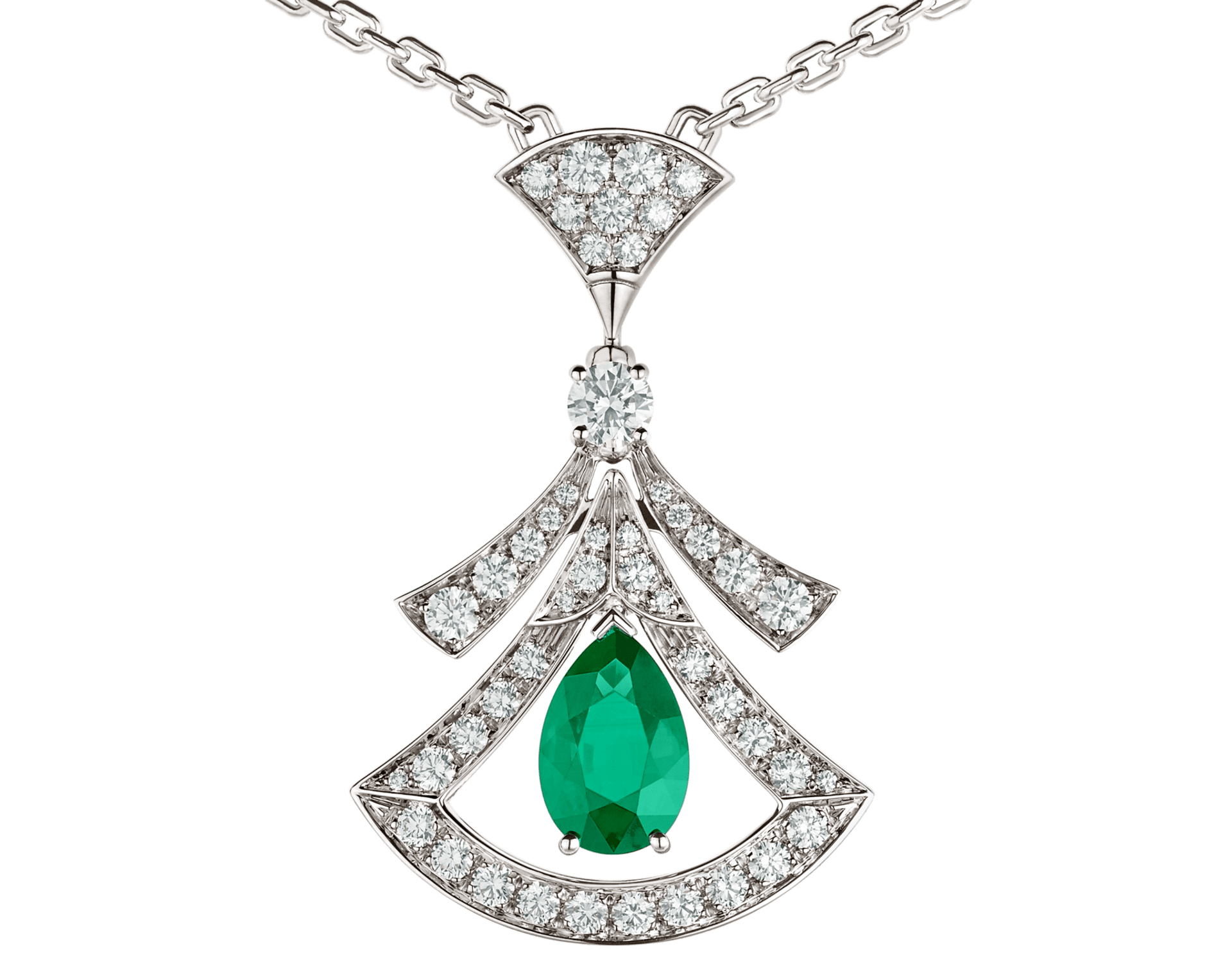 Carave Paris Emerald Fan Diamond Pendant Necklace