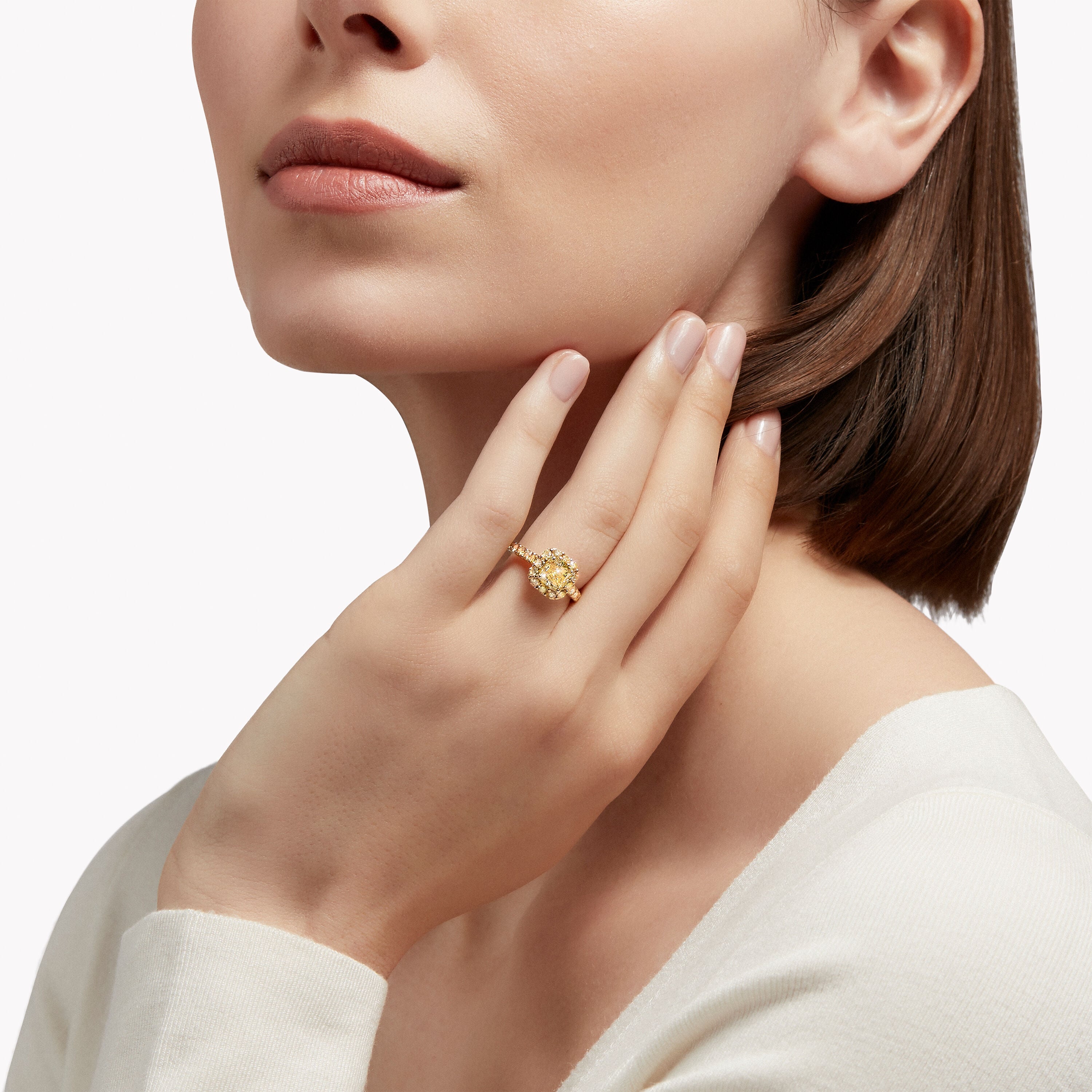 Carave Paris Fancy Yellow Cushion Cut Halo Diamond Ring
