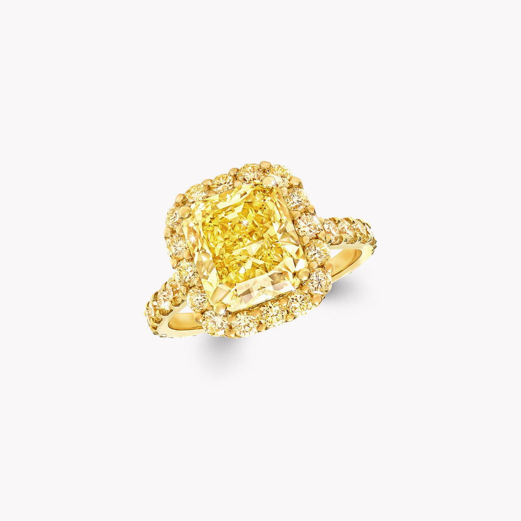Carave Paris Fancy Yellow Cushion Cut Halo Diamond Ring