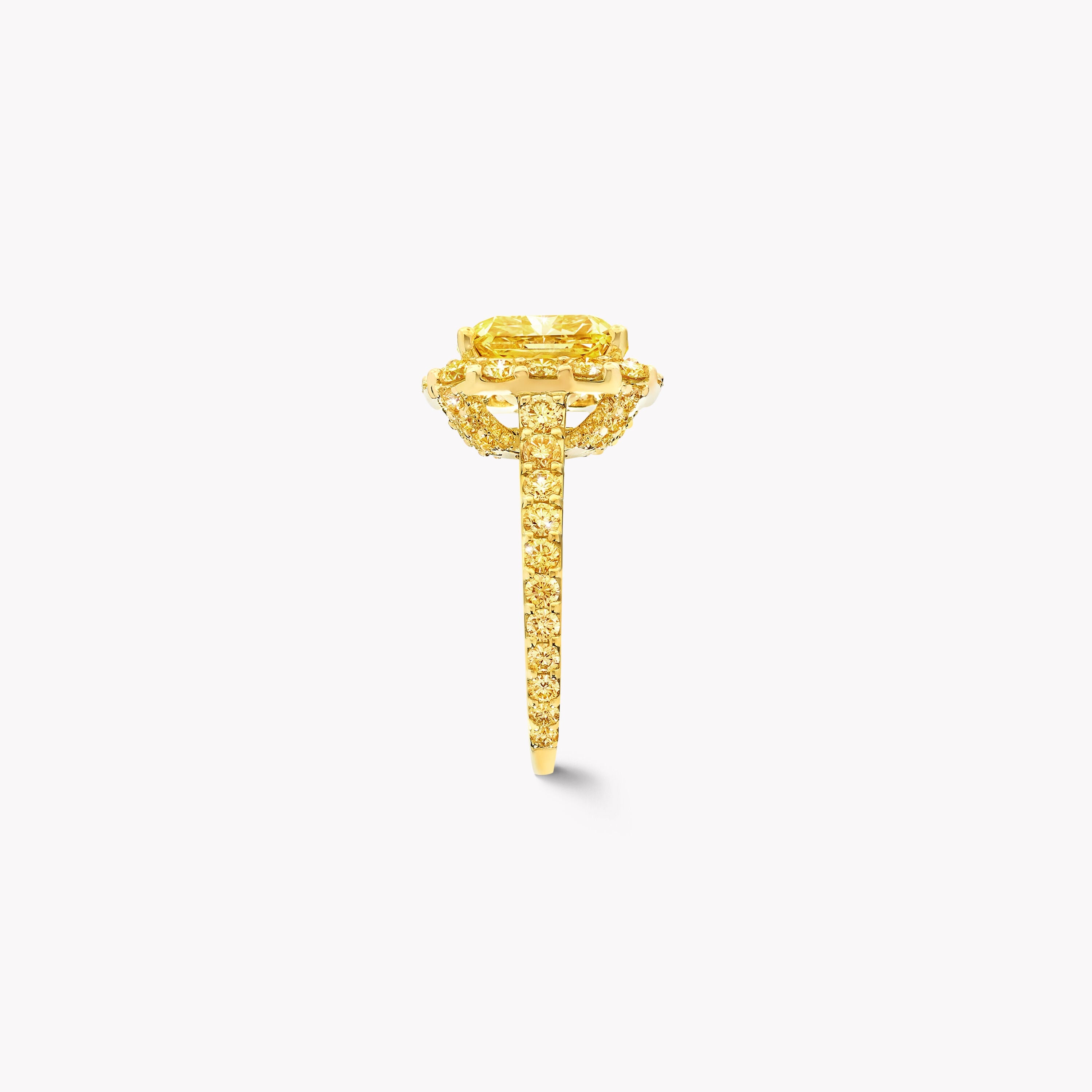 Carave Paris Fancy Yellow Cushion Cut Halo Diamond Ring
