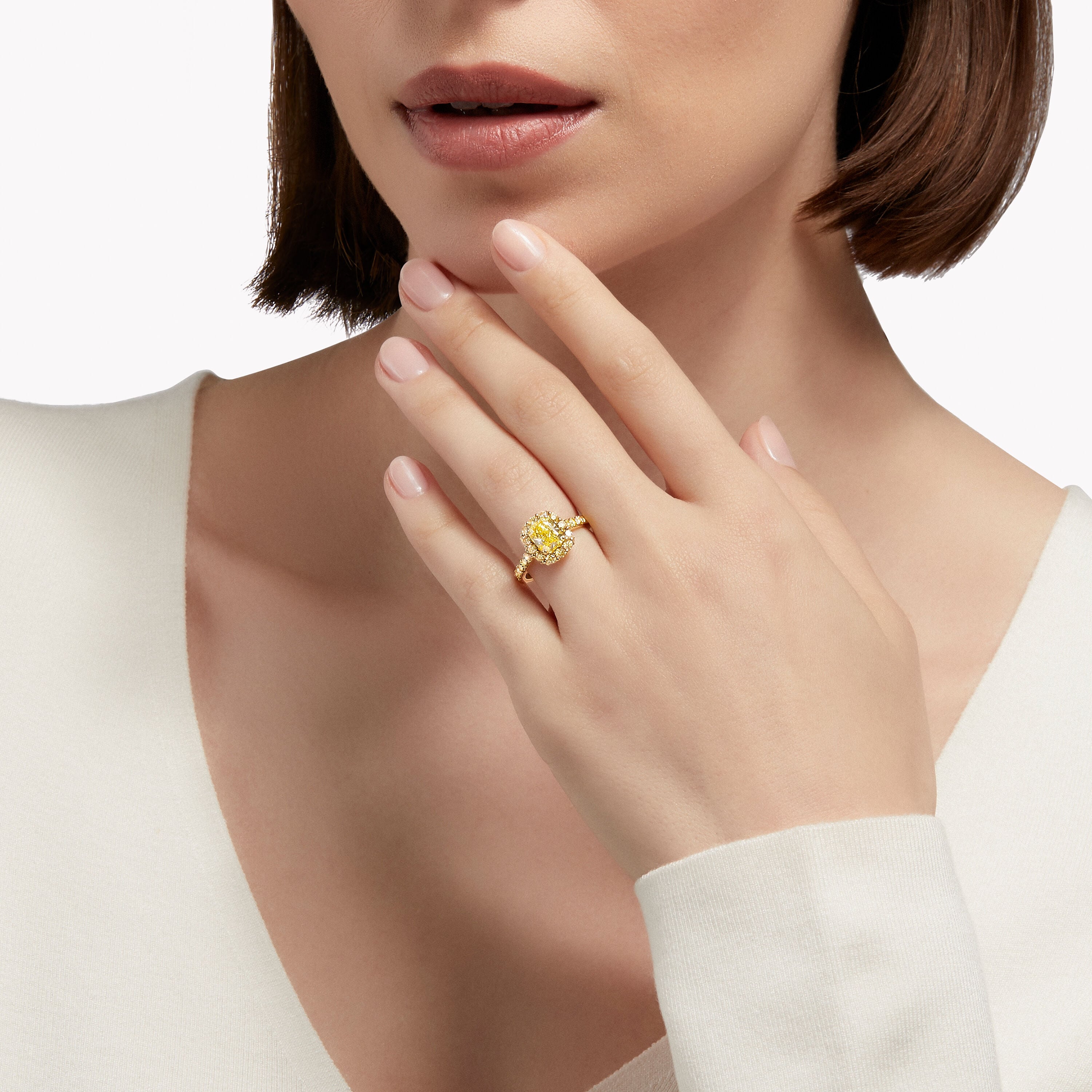 Carave Paris Fancy Yellow Radiant Cut Halo Diamond Ring
