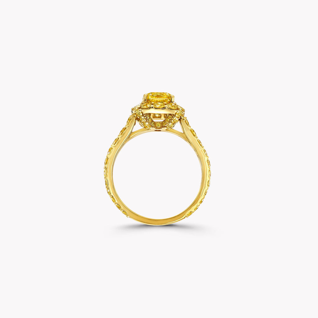 Carave Paris Fancy Yellow Radiant Cut Halo Diamond Ring