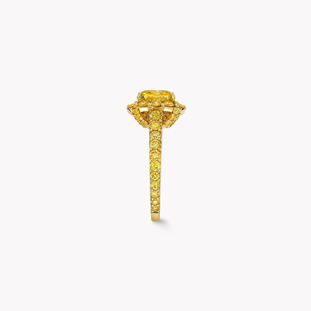 Carave Paris Fancy Yellow Radiant Cut Halo Diamond Ring