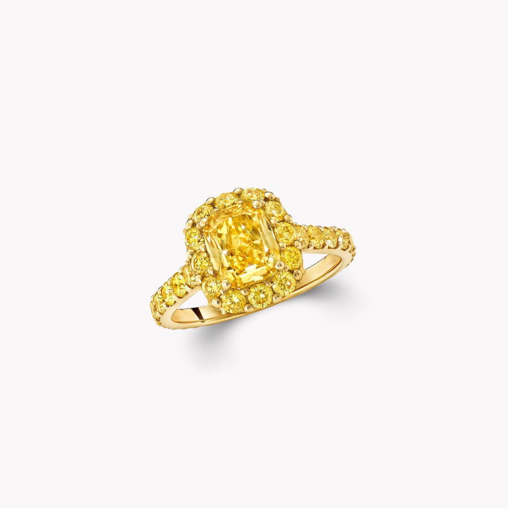 Carave Paris Fancy Yellow Radiant Cut Halo Diamond Ring
