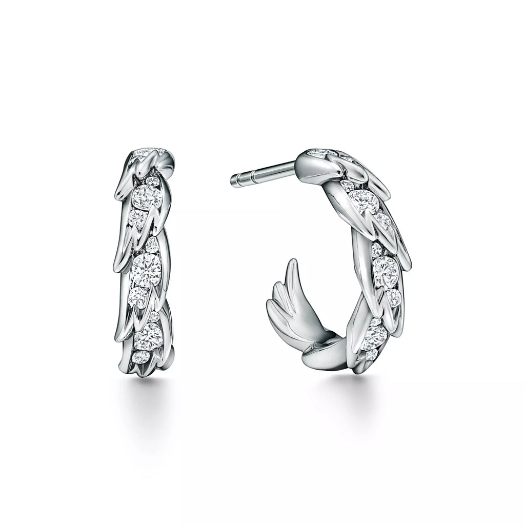 Carave Paris Feather Leaf Pavé Hoop Earrings