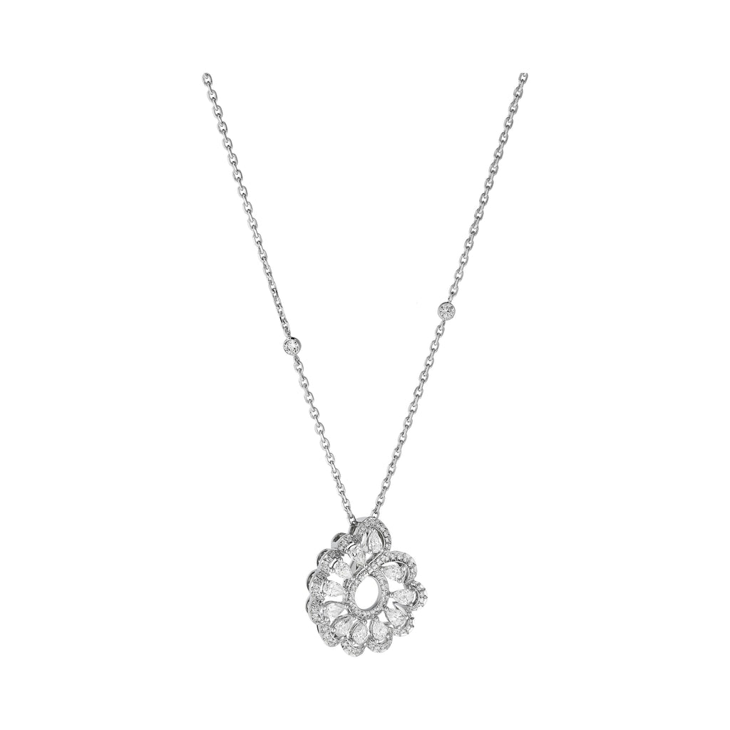 Carave Paris Floral Diamond Halo Pendant Necklace Rose Gold