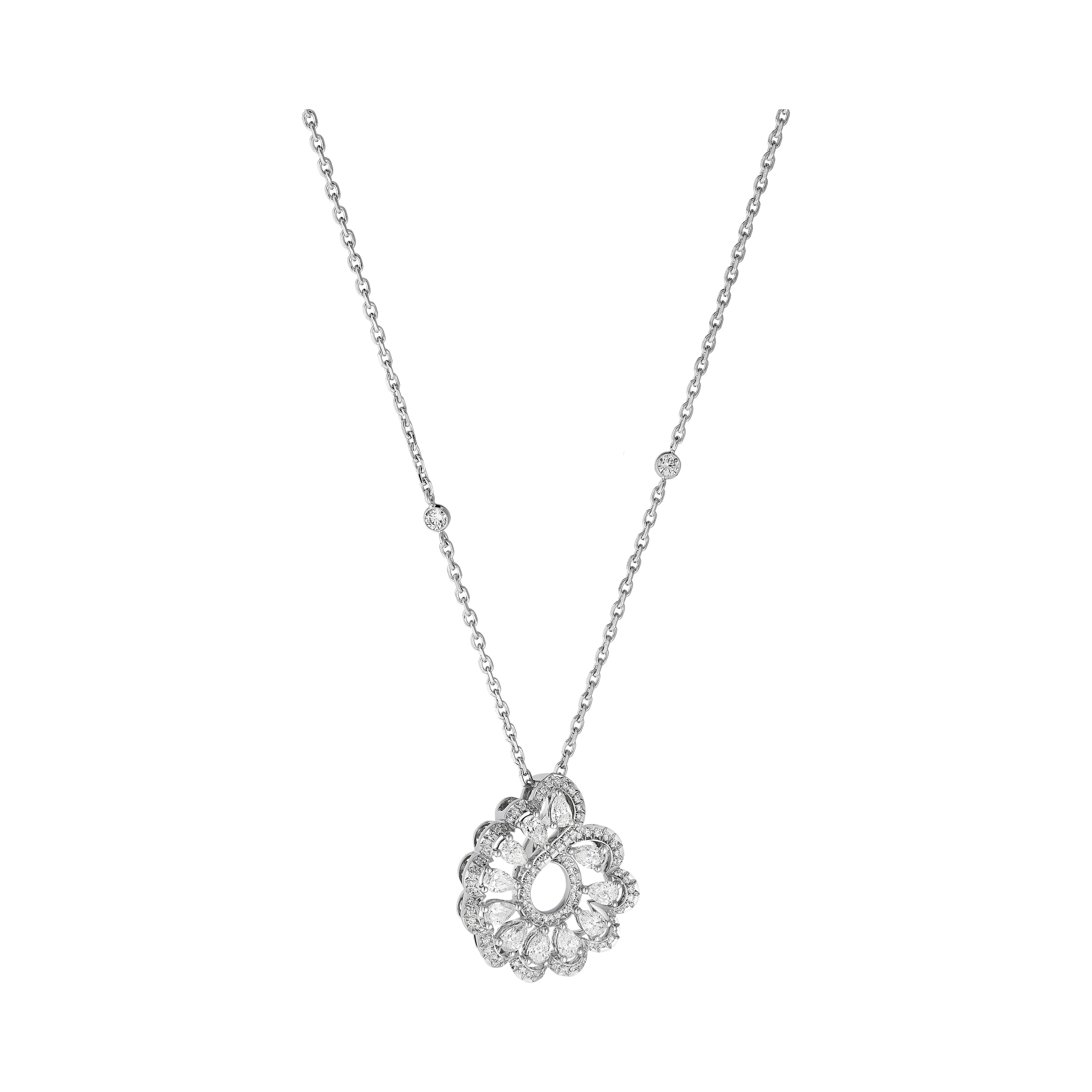 Carave Paris Floral Diamond Halo Pendant Necklace Rose Gold