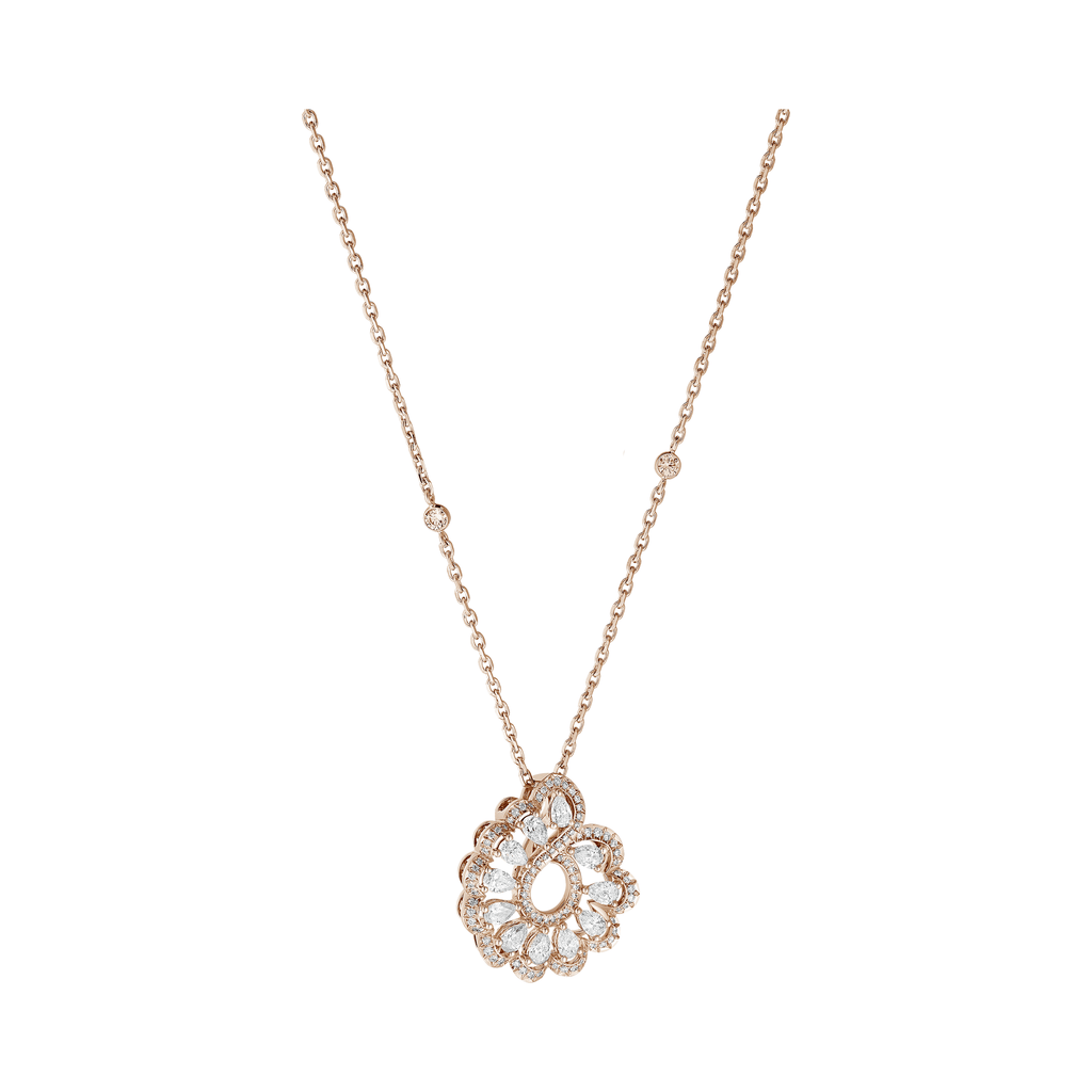 Carave Paris Floral Diamond Halo Pendant Necklace Rose Gold