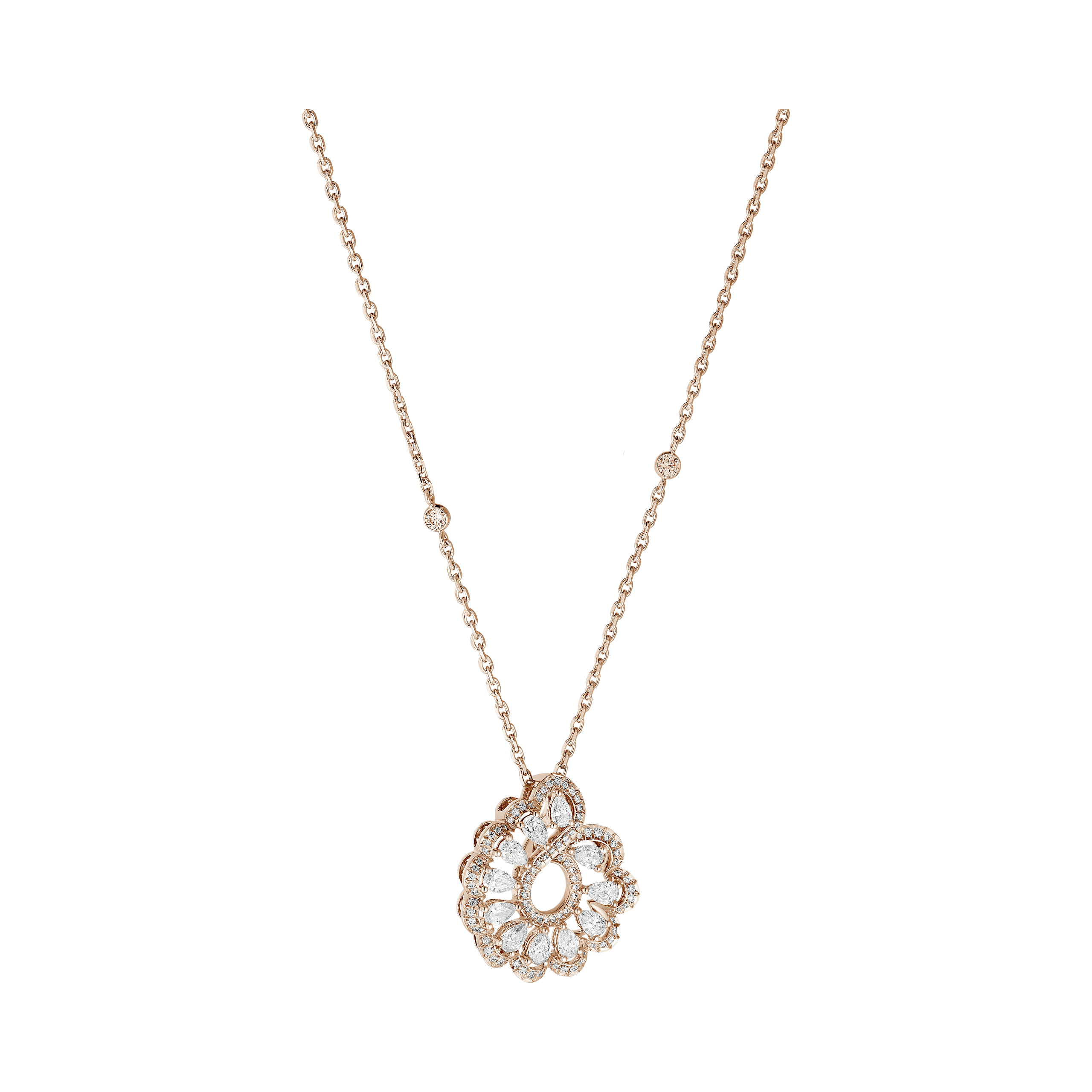 Carave Paris Floral Diamond Halo Pendant Necklace Rose Gold