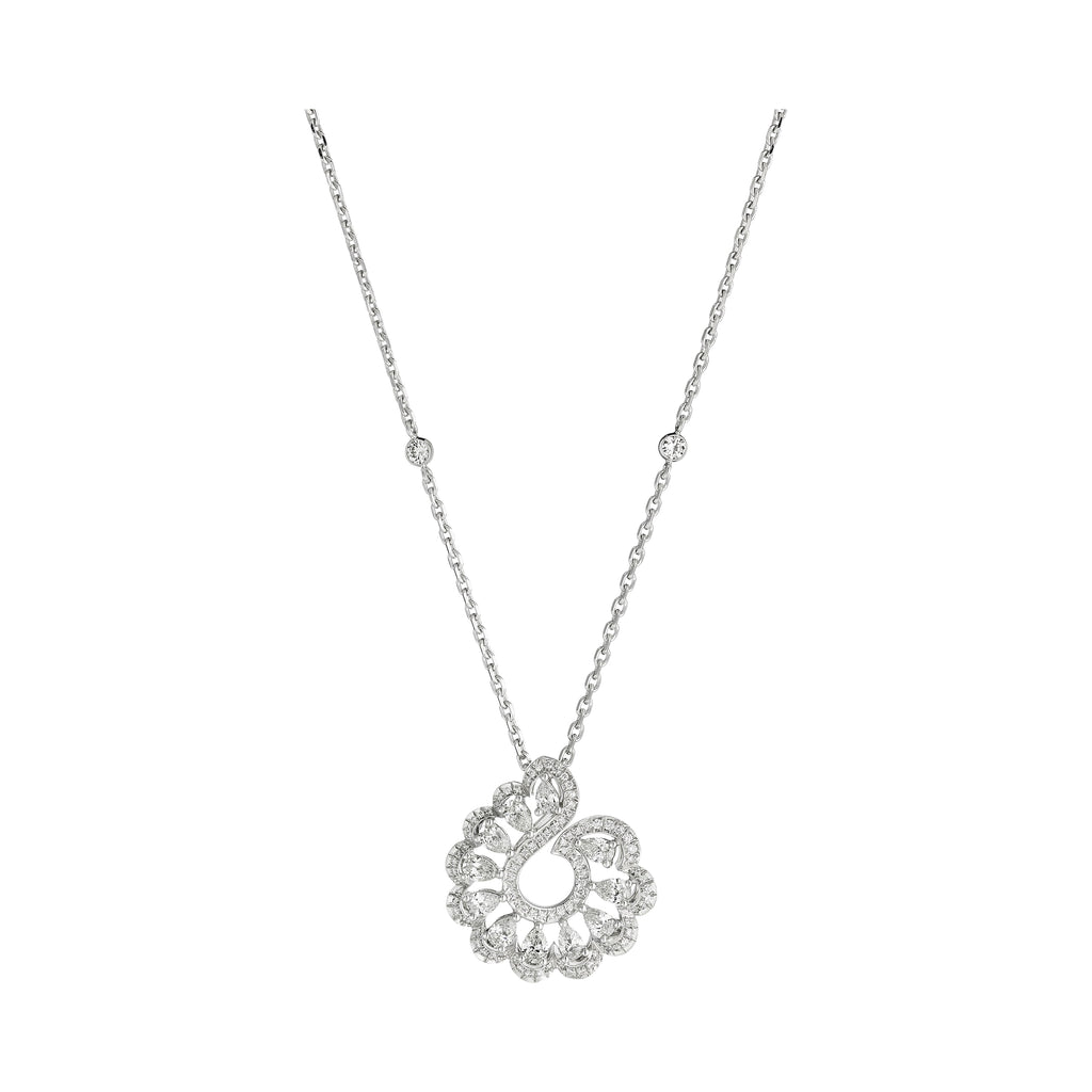 Carave Paris Floral Diamond Halo Pendant Necklace Rose Gold