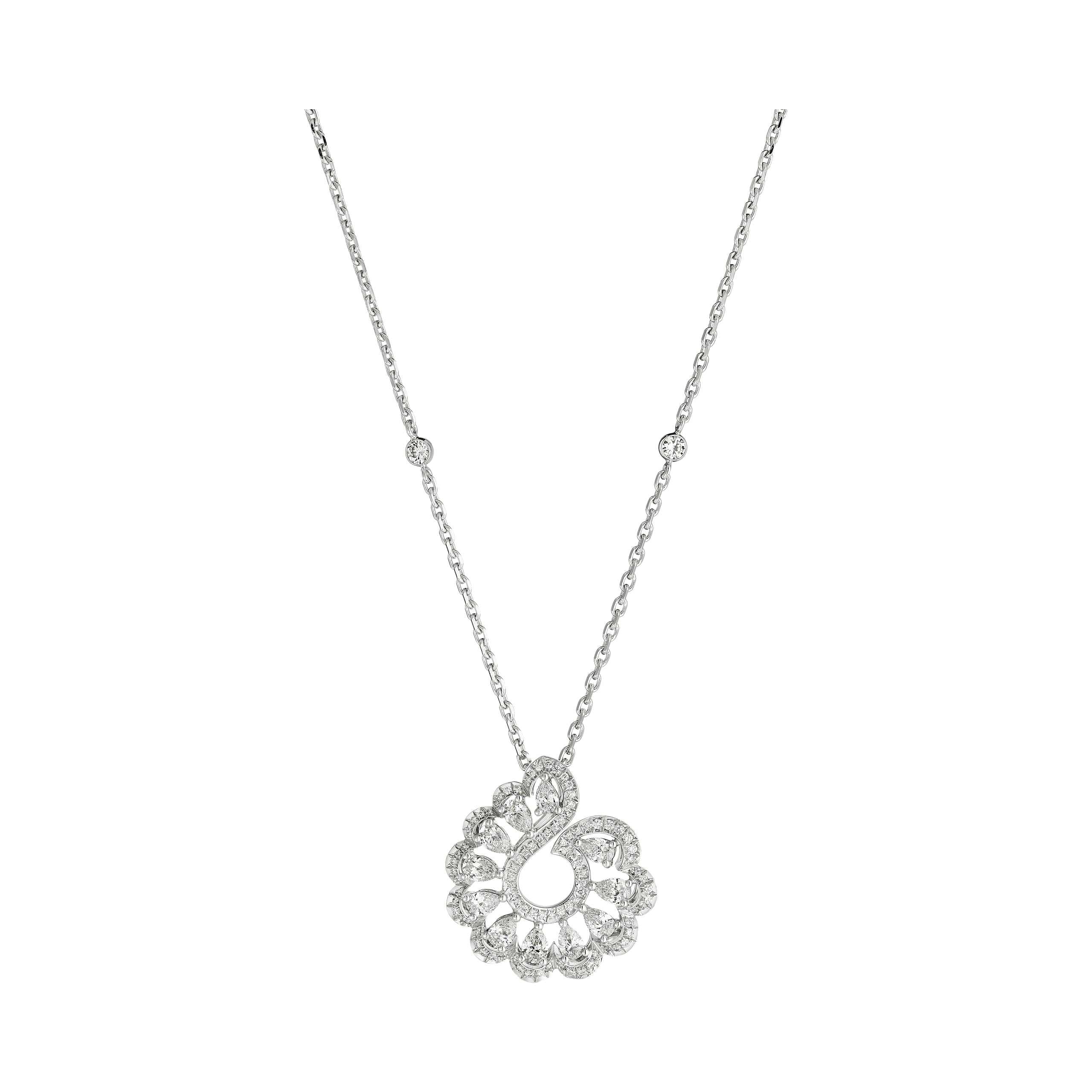 Carave Paris Floral Diamond Halo Pendant Necklace Rose Gold