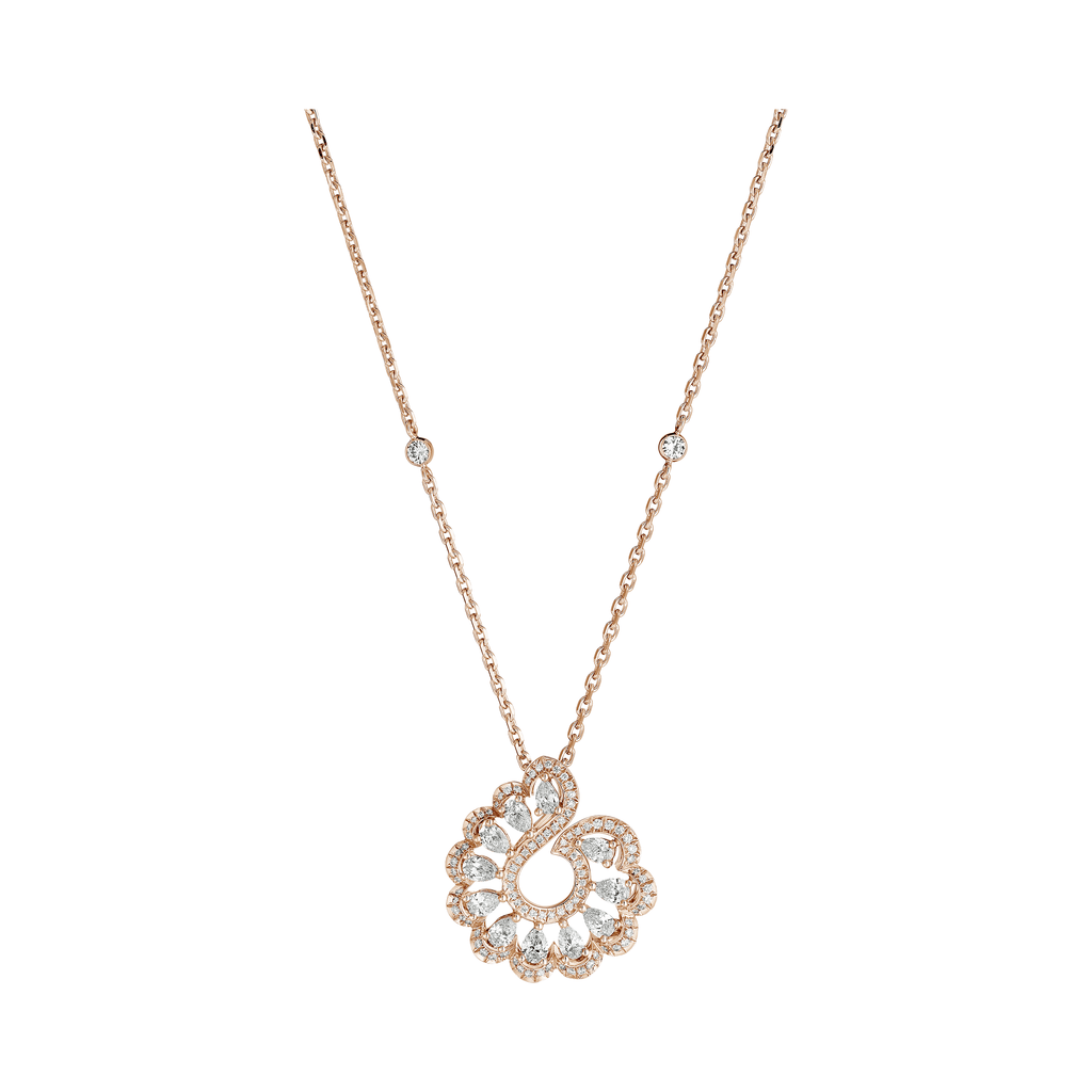 Carave Paris Floral Diamond Halo Pendant Necklace Rose Gold
