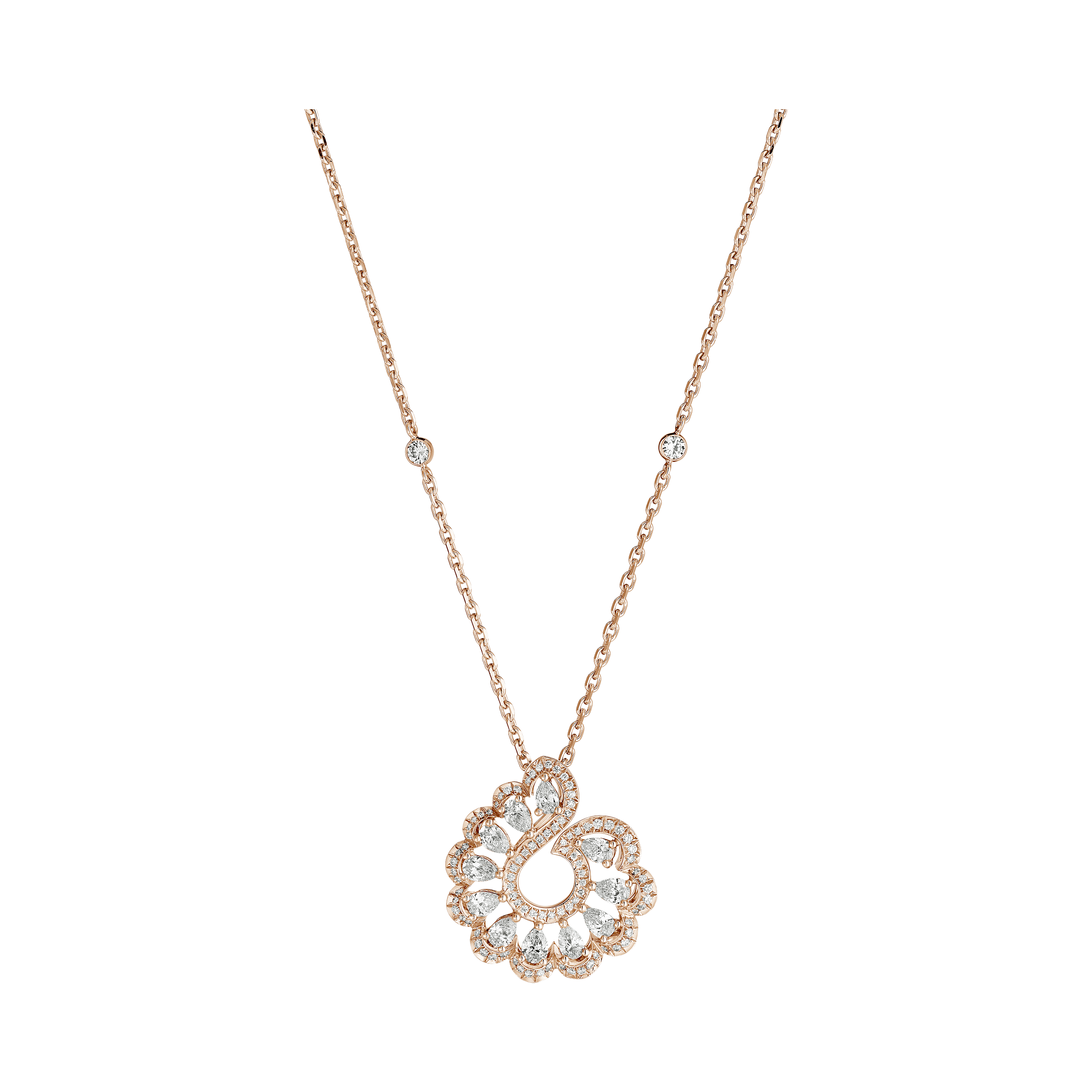 Carave Paris Floral Diamond Halo Pendant Necklace Rose Gold