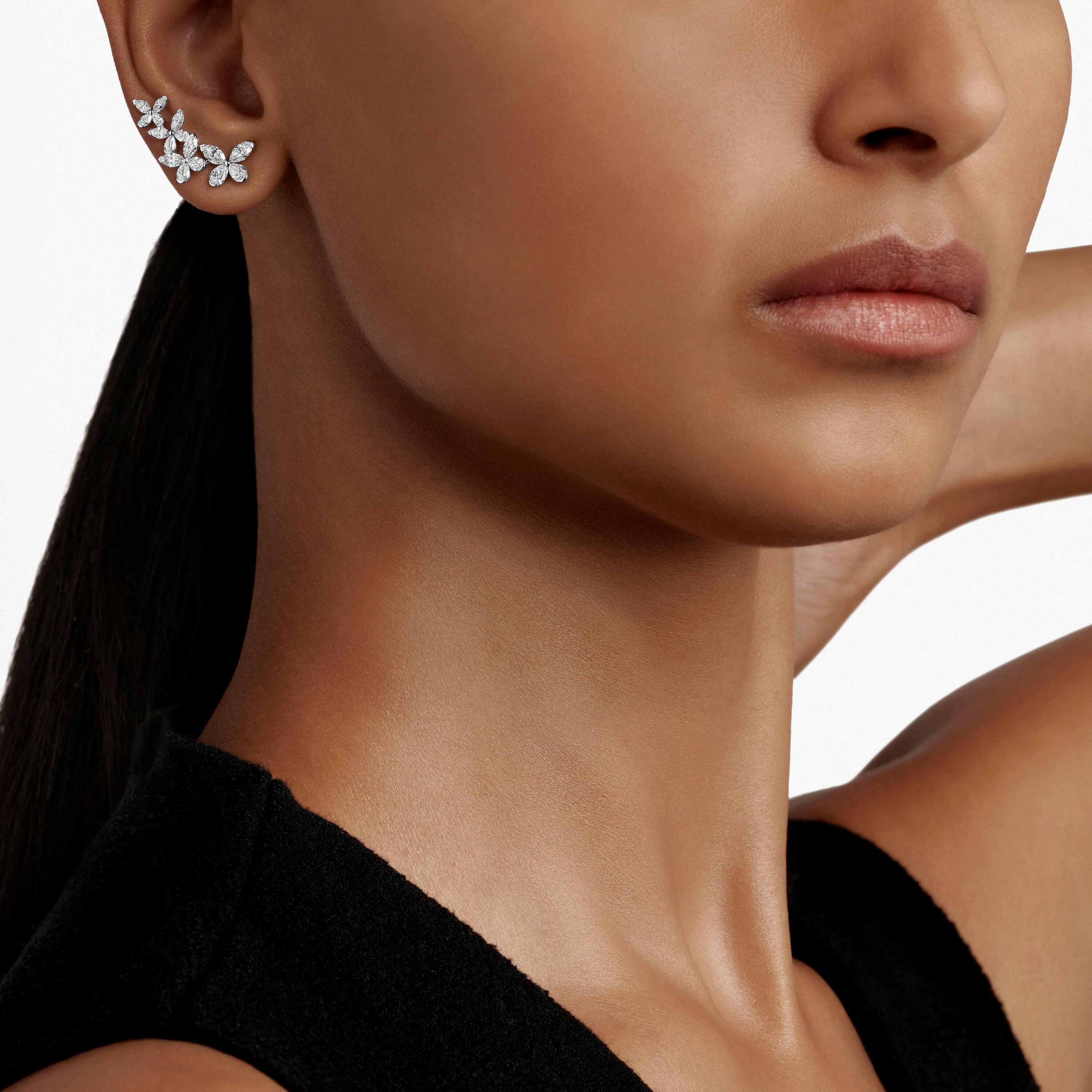 Carave Paris Floral Marquise Diamond Ear Climber Earrings