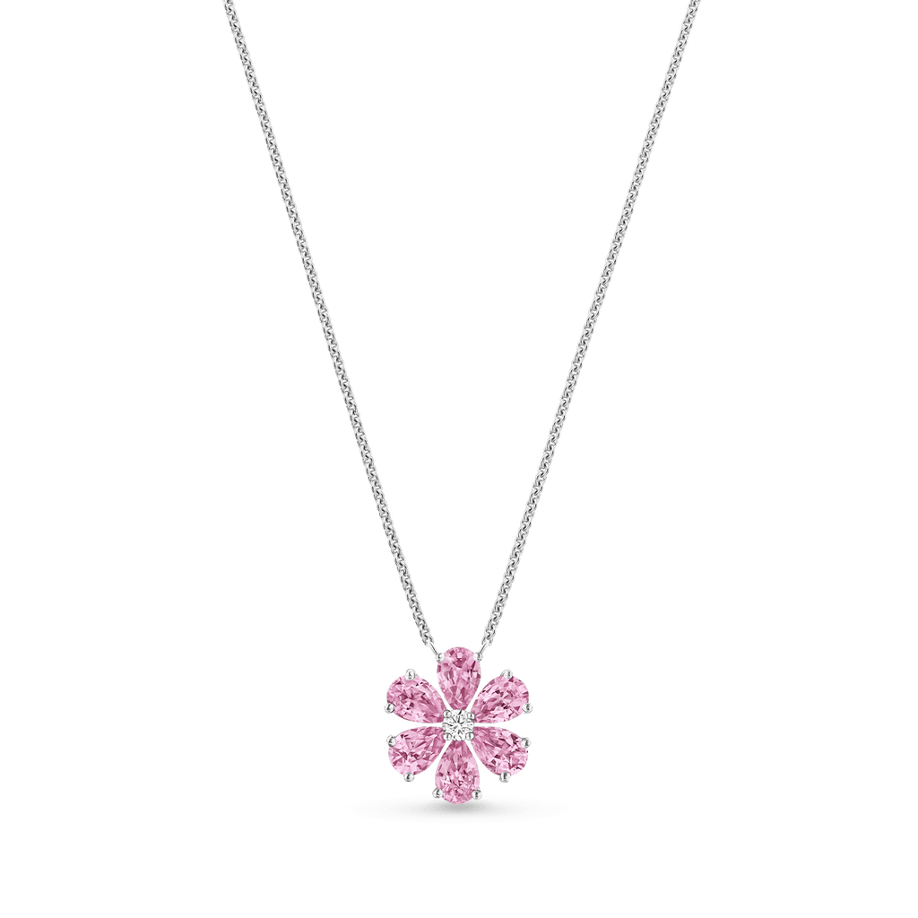 Carave Paris Forget Me Not Pink Sapphire Flower Pendant Necklace
