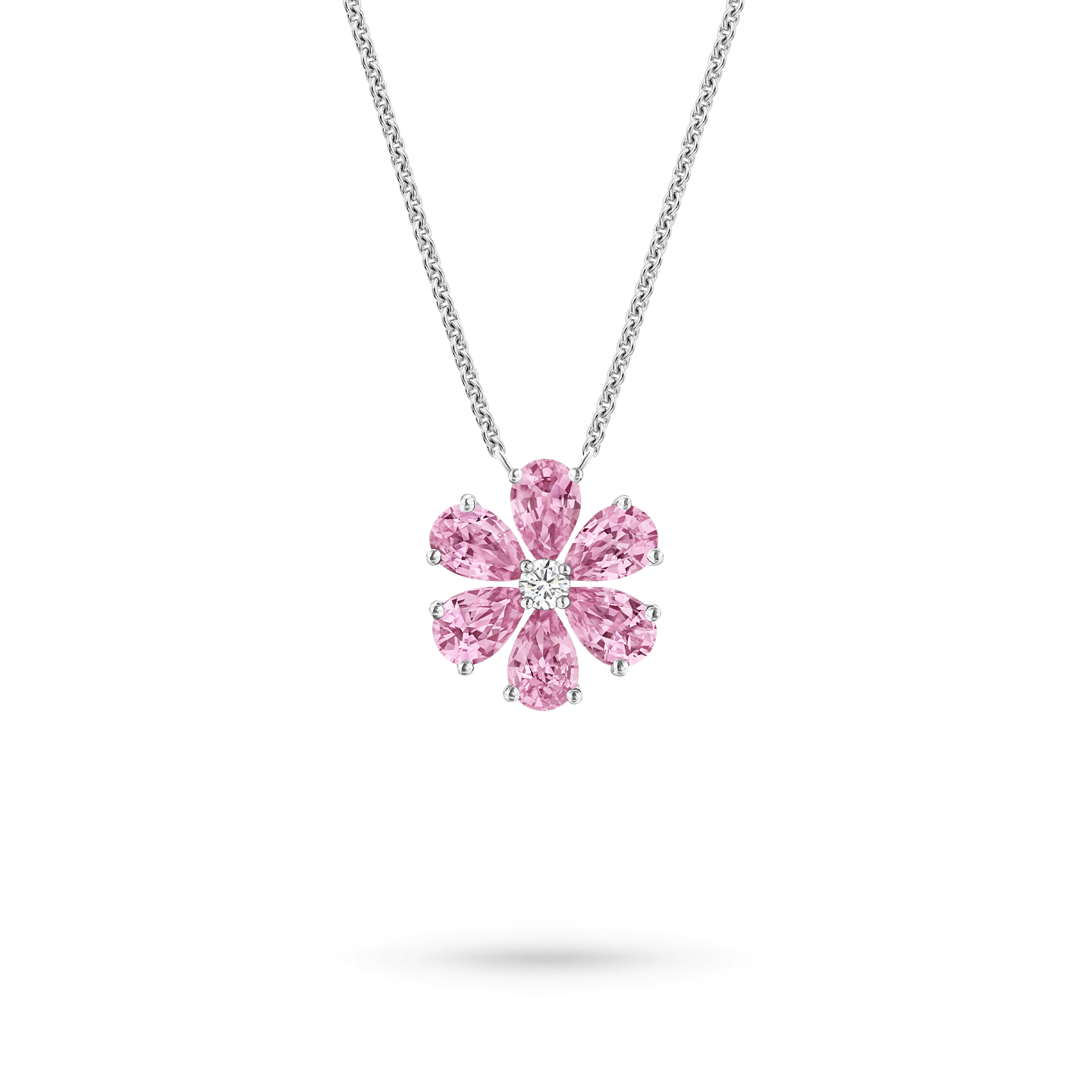Carave Paris Forget Me Not Pink Sapphire Flower Pendant Necklace