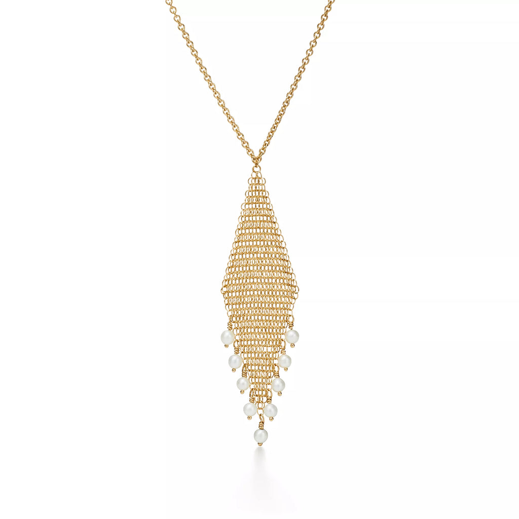 Carave Paris Mesh Pearl Fringe Pendant Necklace in Gold