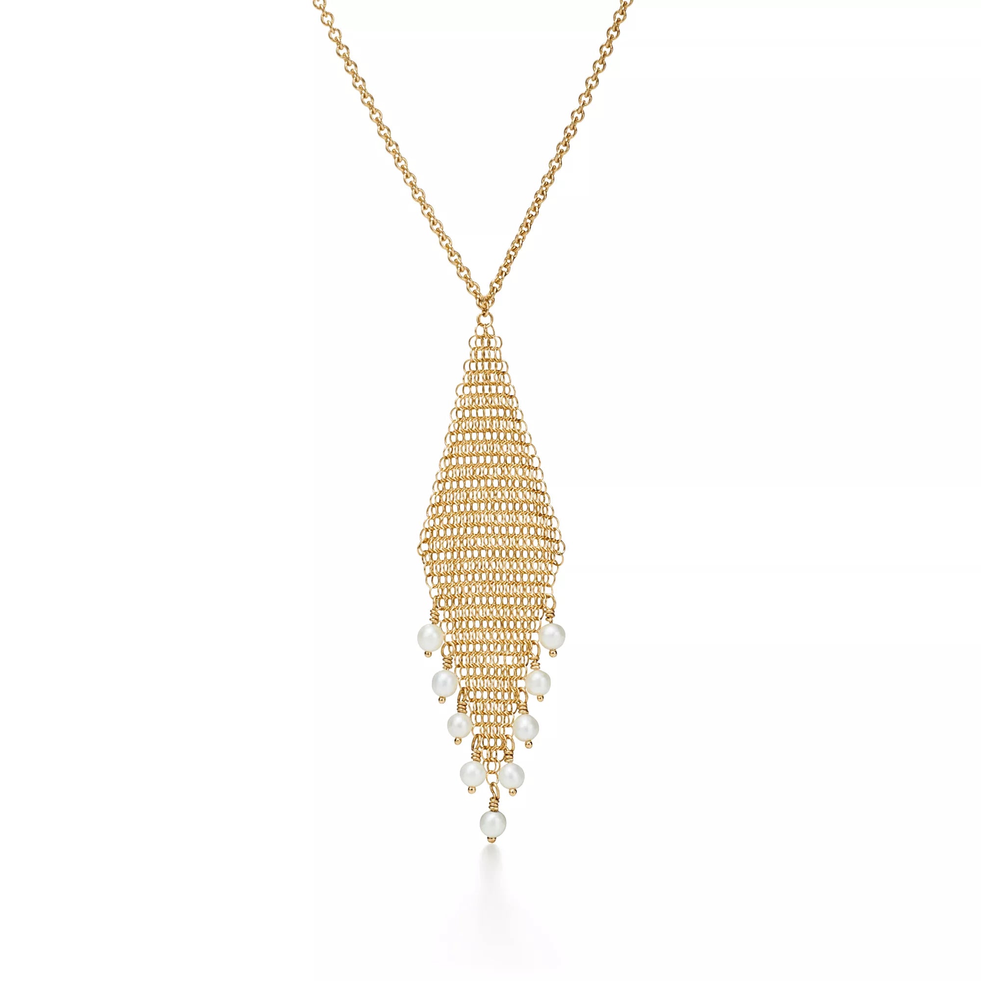 Carave Paris Mesh Pearl Fringe Pendant Necklace in Gold