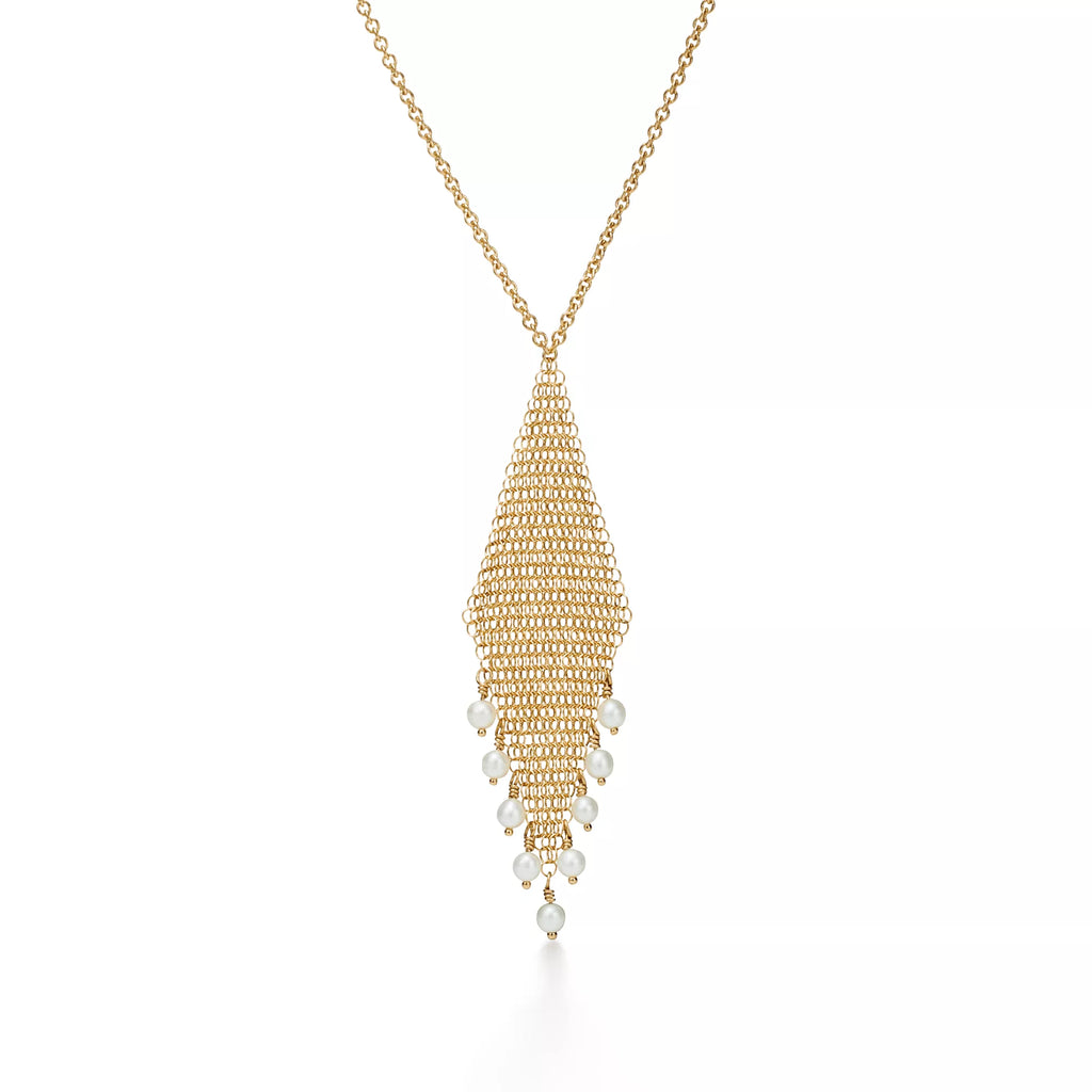 Carave Paris Mesh Pearl Fringe Pendant Necklace in Gold