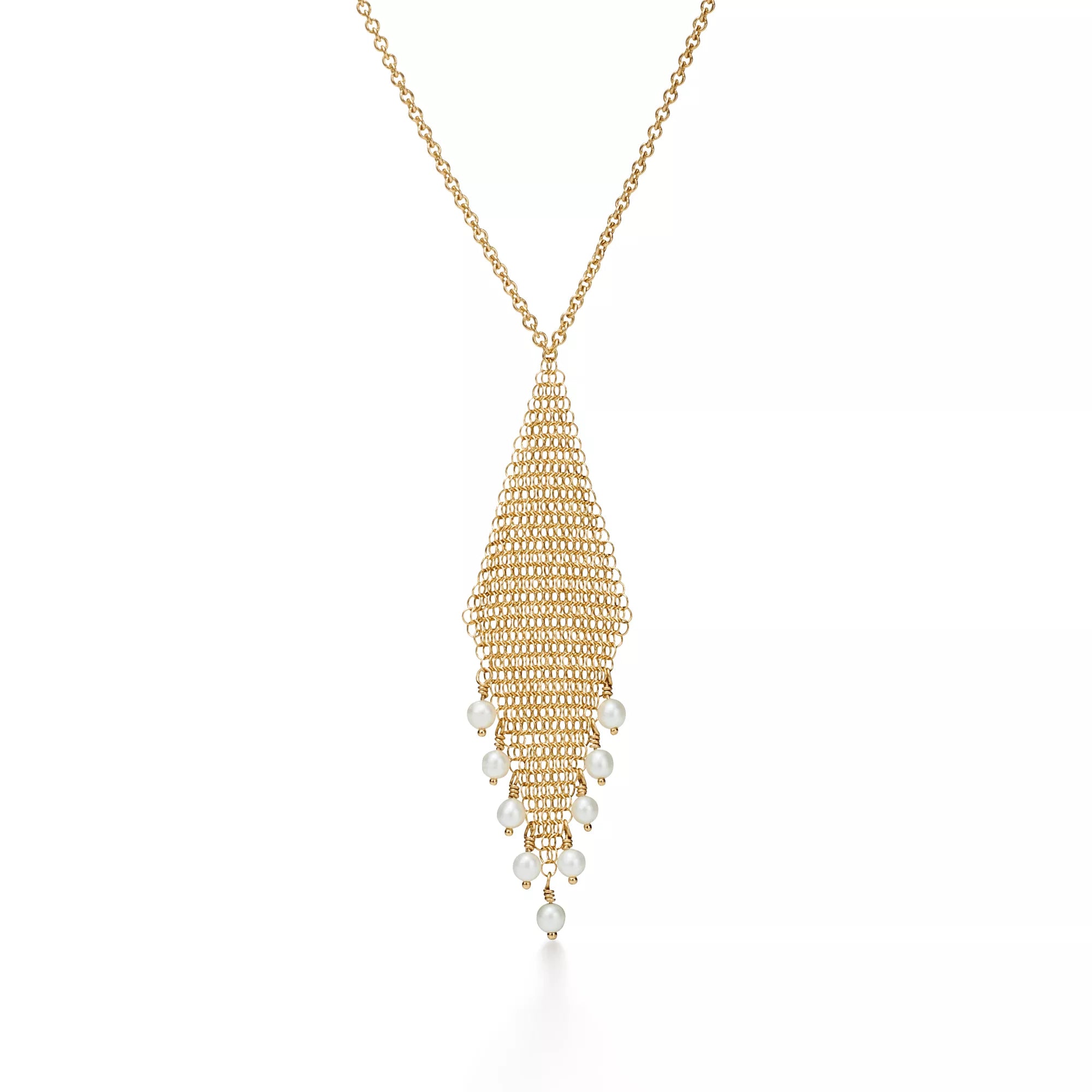 Carave Paris Mesh Pearl Fringe Pendant Necklace in Gold