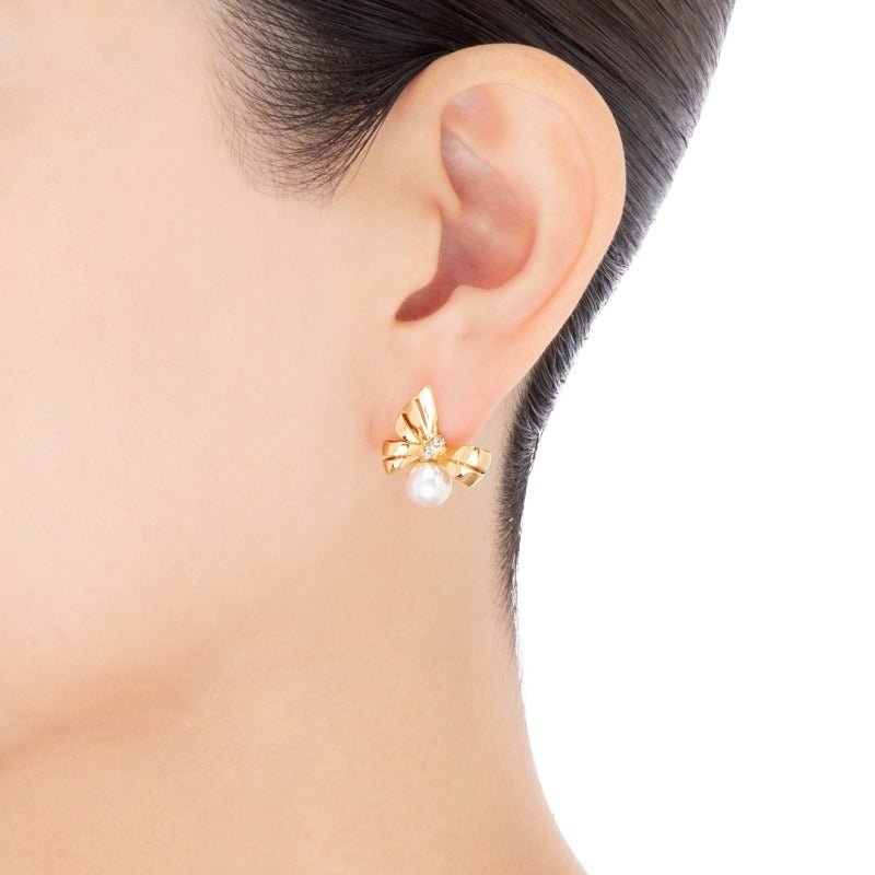 Carave Paris Gold Pearl Bow Earrings