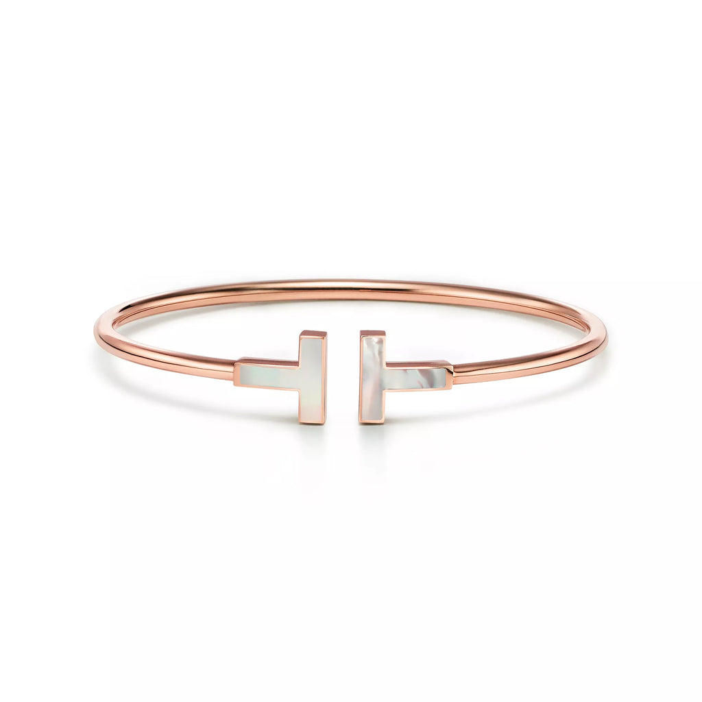 Carave Paris Mother of Pearl T Rose Gold Open Bangle for Women