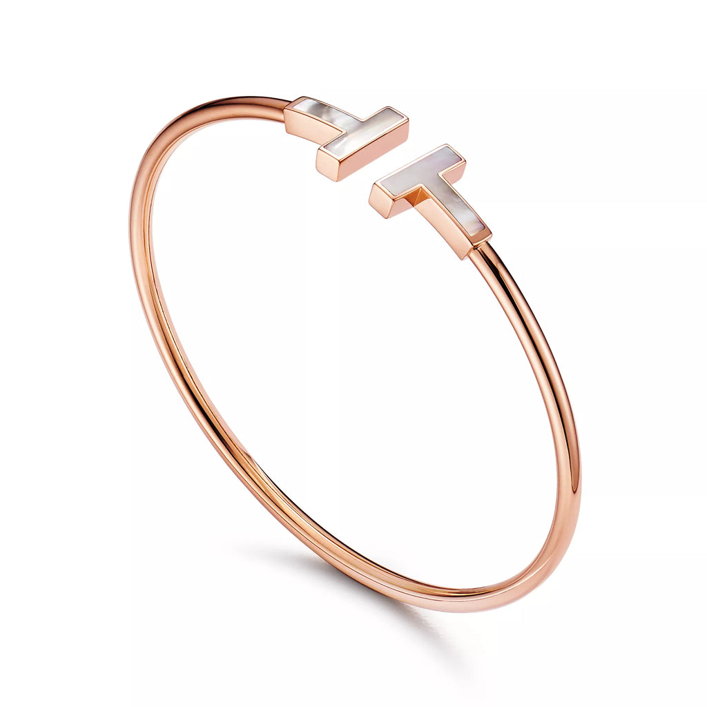 Carave Paris Mother of Pearl T Rose Gold Open Bangle for Women