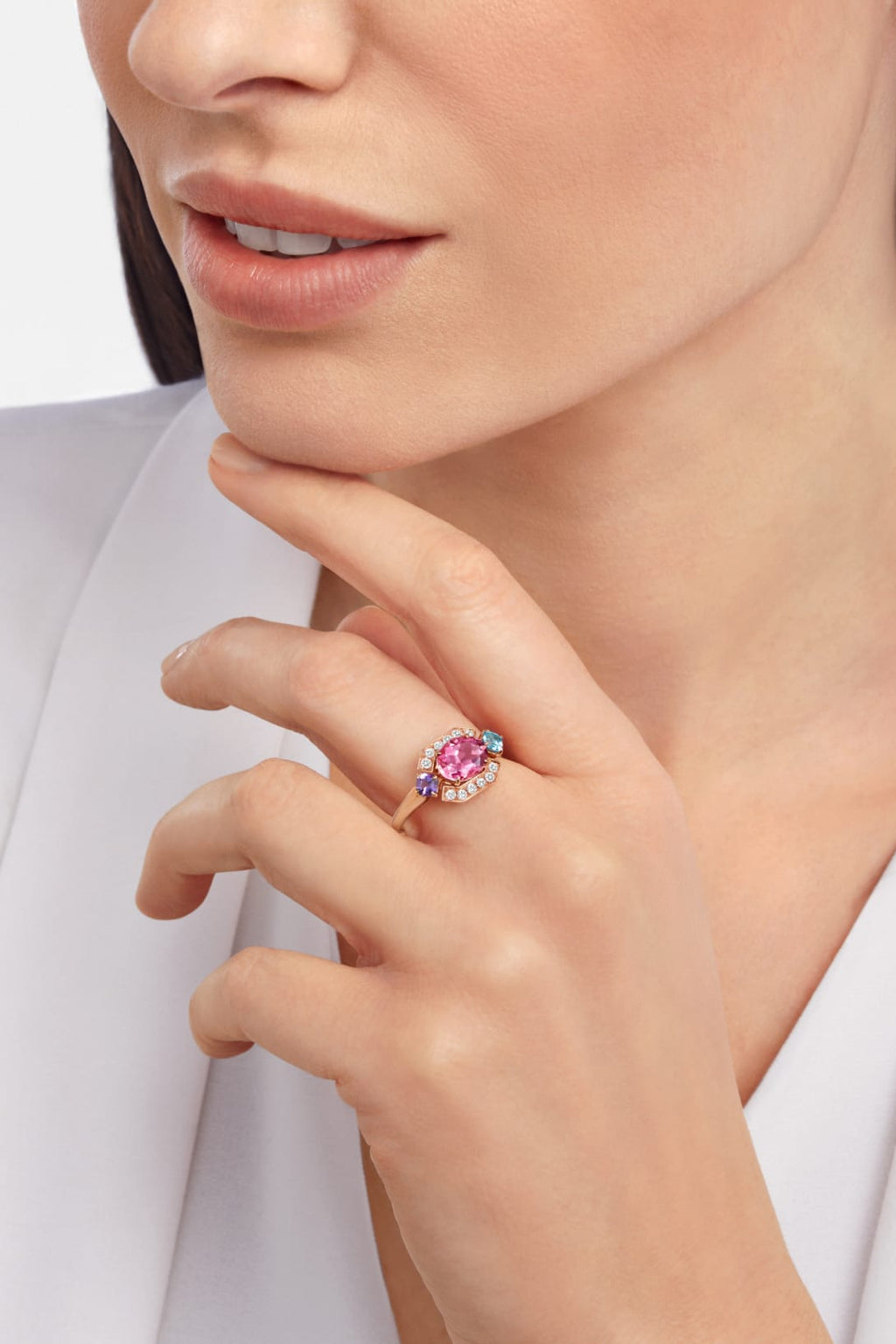 Carave Paris Multicolor Gemstone Diamond Ring Rose Gold