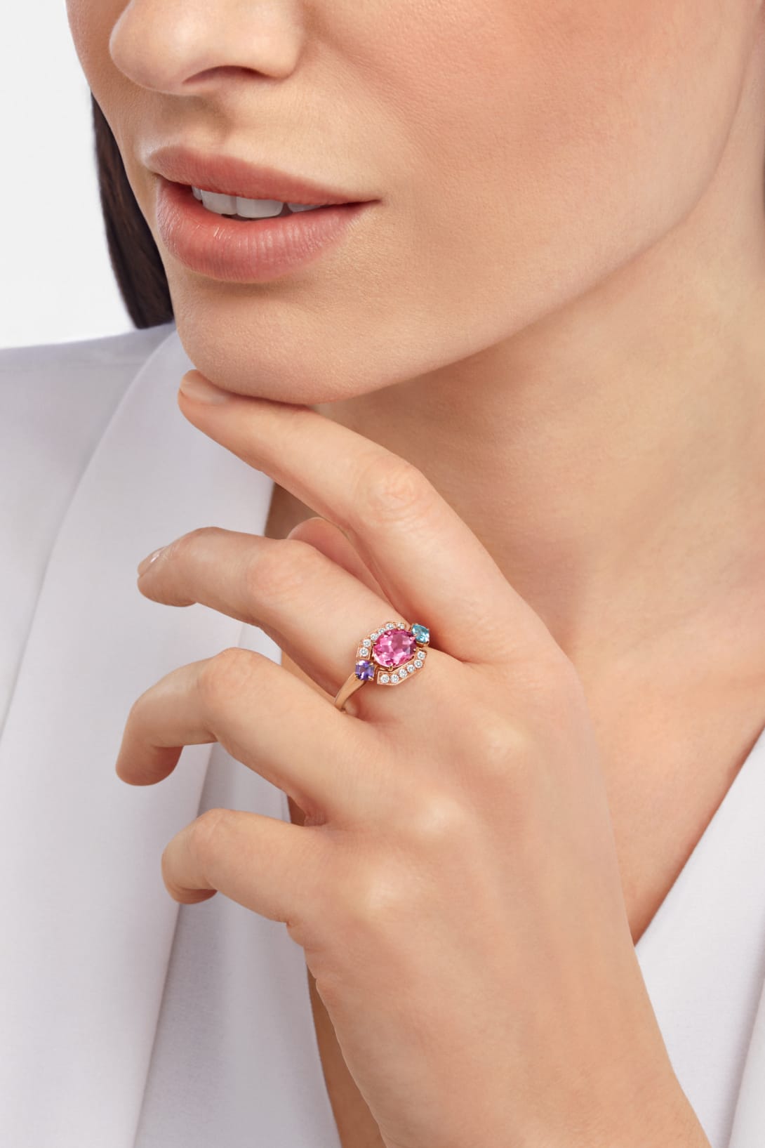 Carave Paris Multicolor Gemstone Diamond Ring Rose Gold