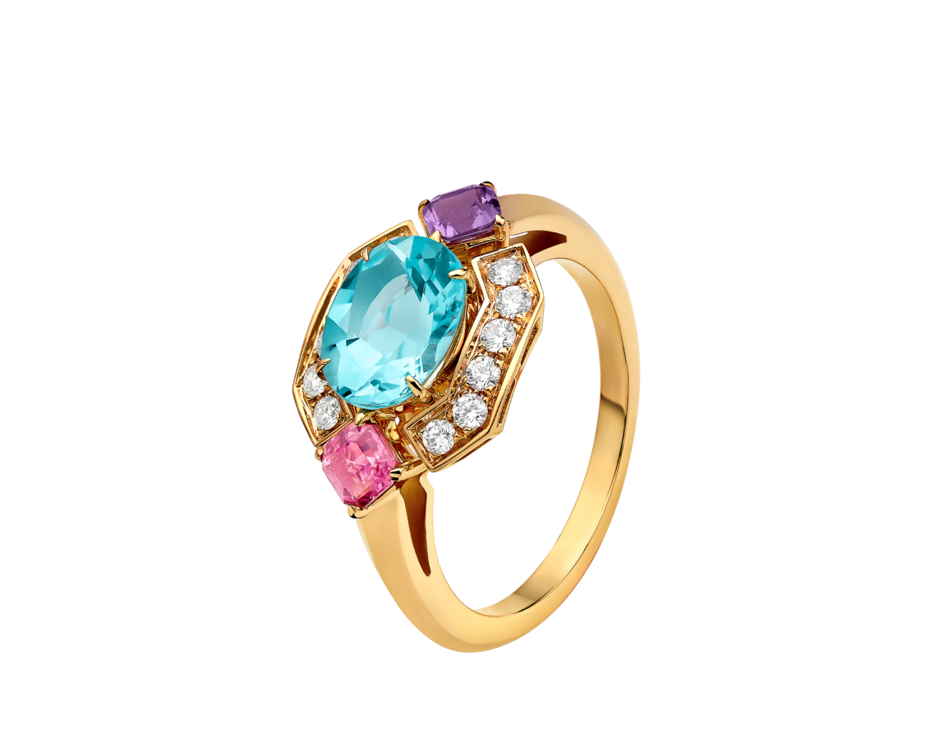 Carave Paris Multicolor Gemstone Diamond Ring Rose Gold