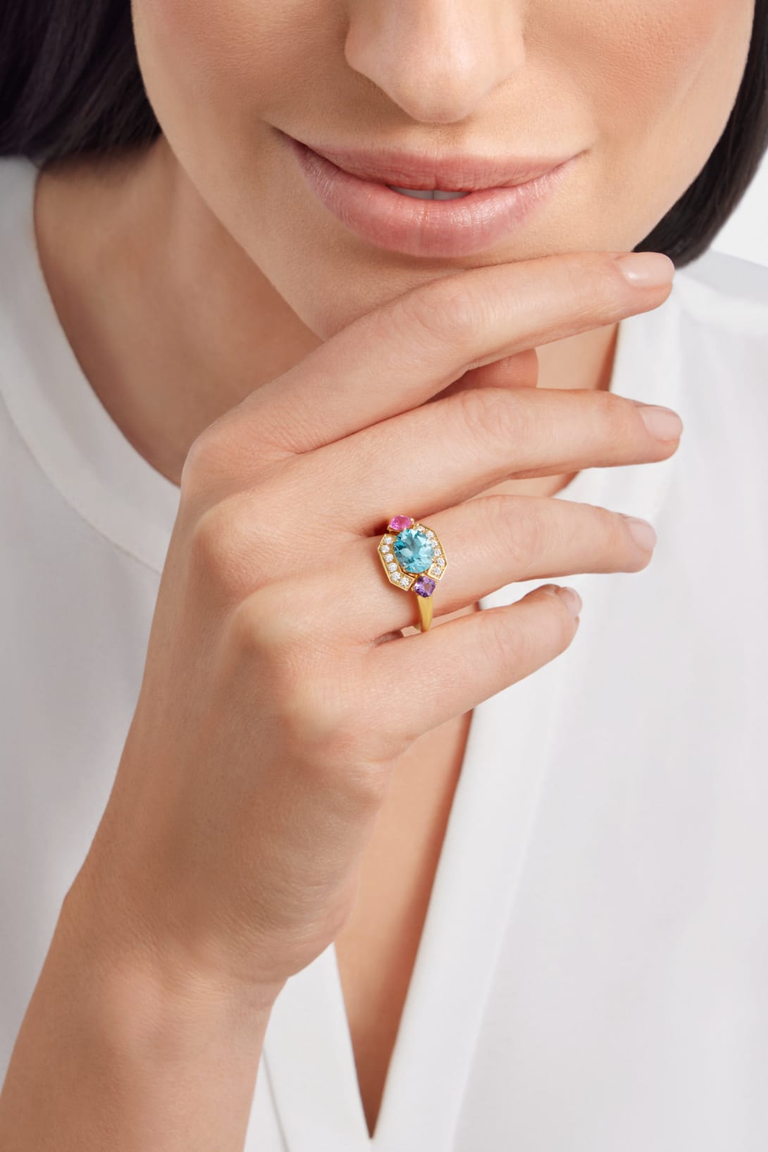 Carave Paris Multicolor Gemstone Diamond Ring Rose Gold